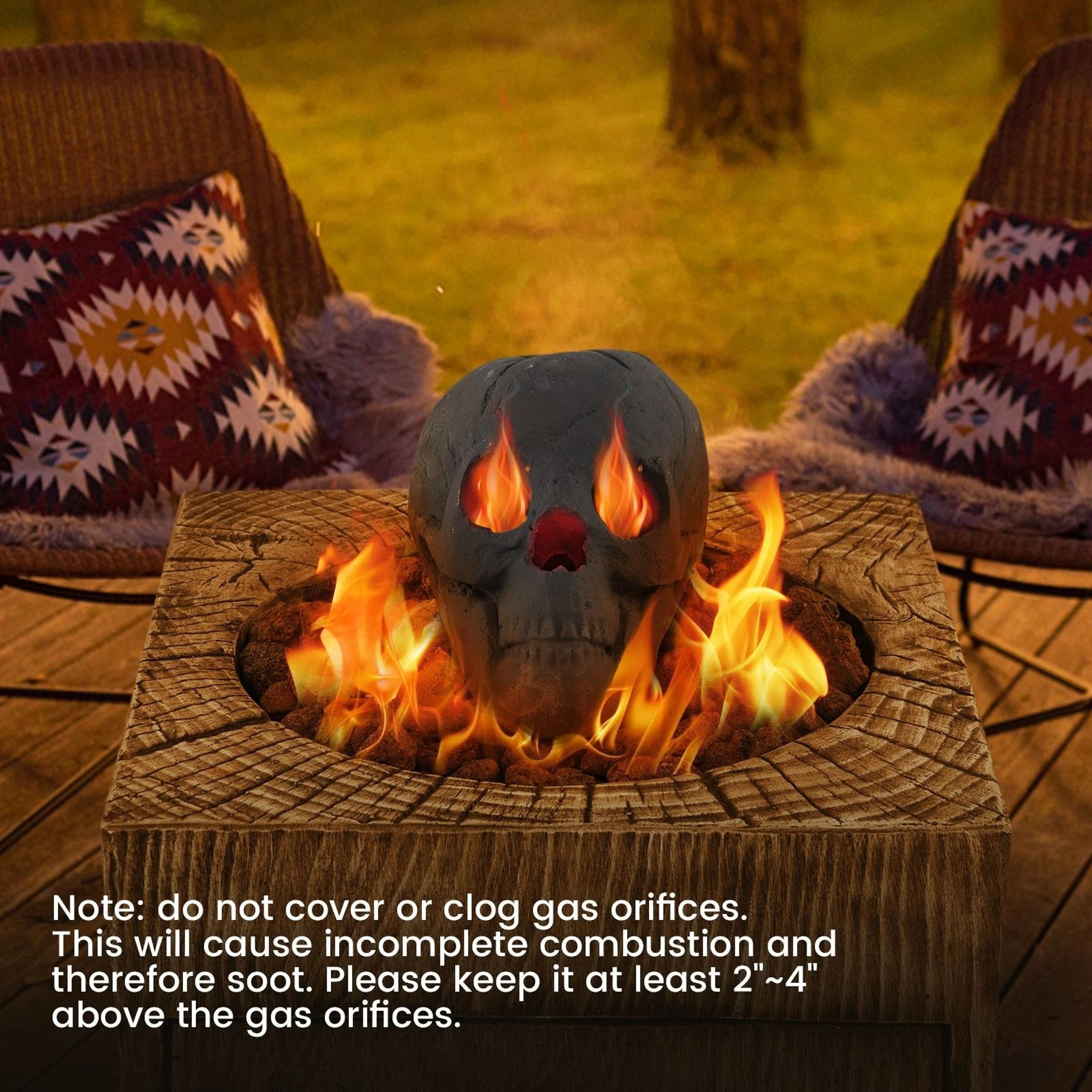 Ceramic Fireproof Fire Pit Skull Reusable Black Gas Fire Pit Accessory 8