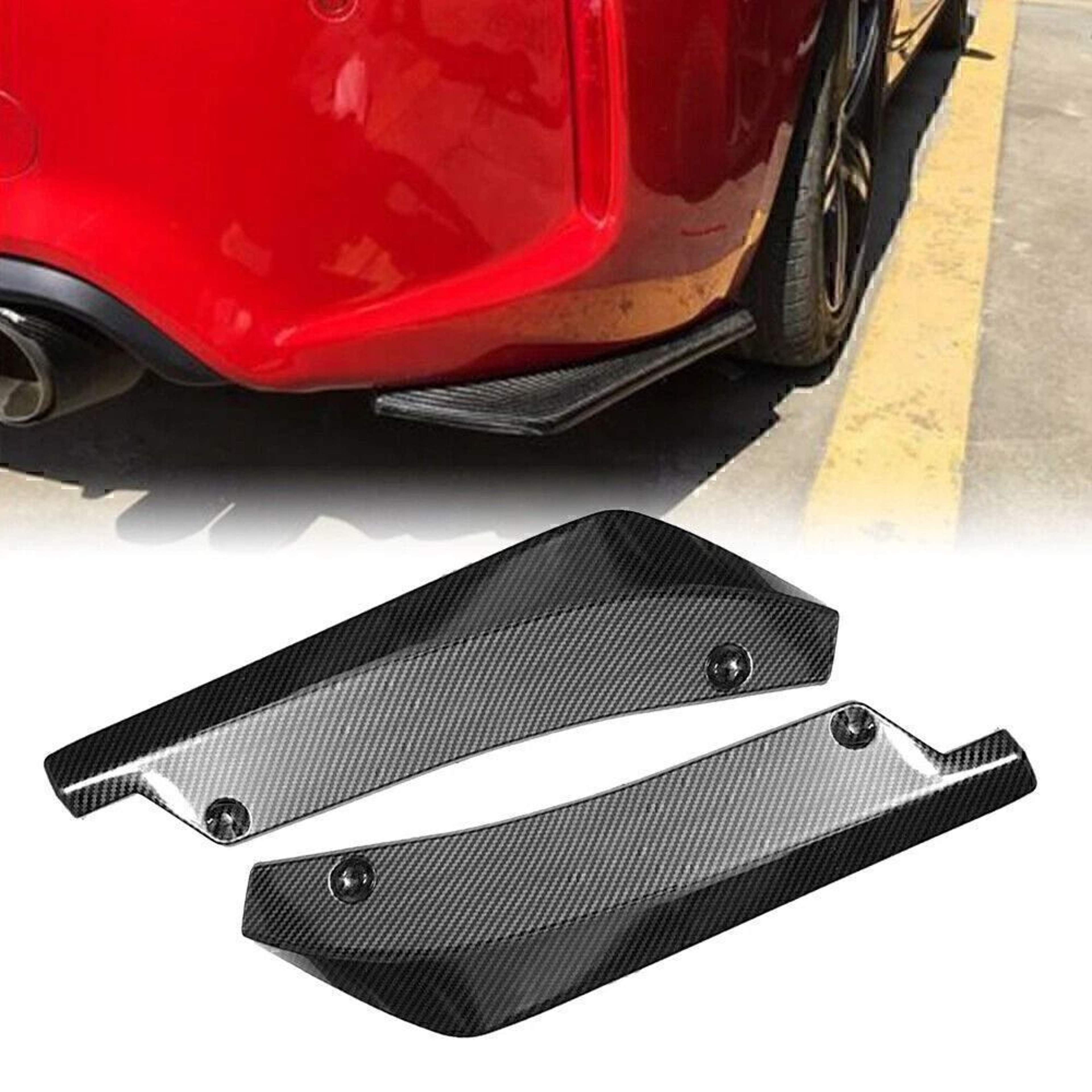 Universal Rear Bumper Diffuser Canards Carbon Fiber Style Splitter Protectors For Dodge And More 0