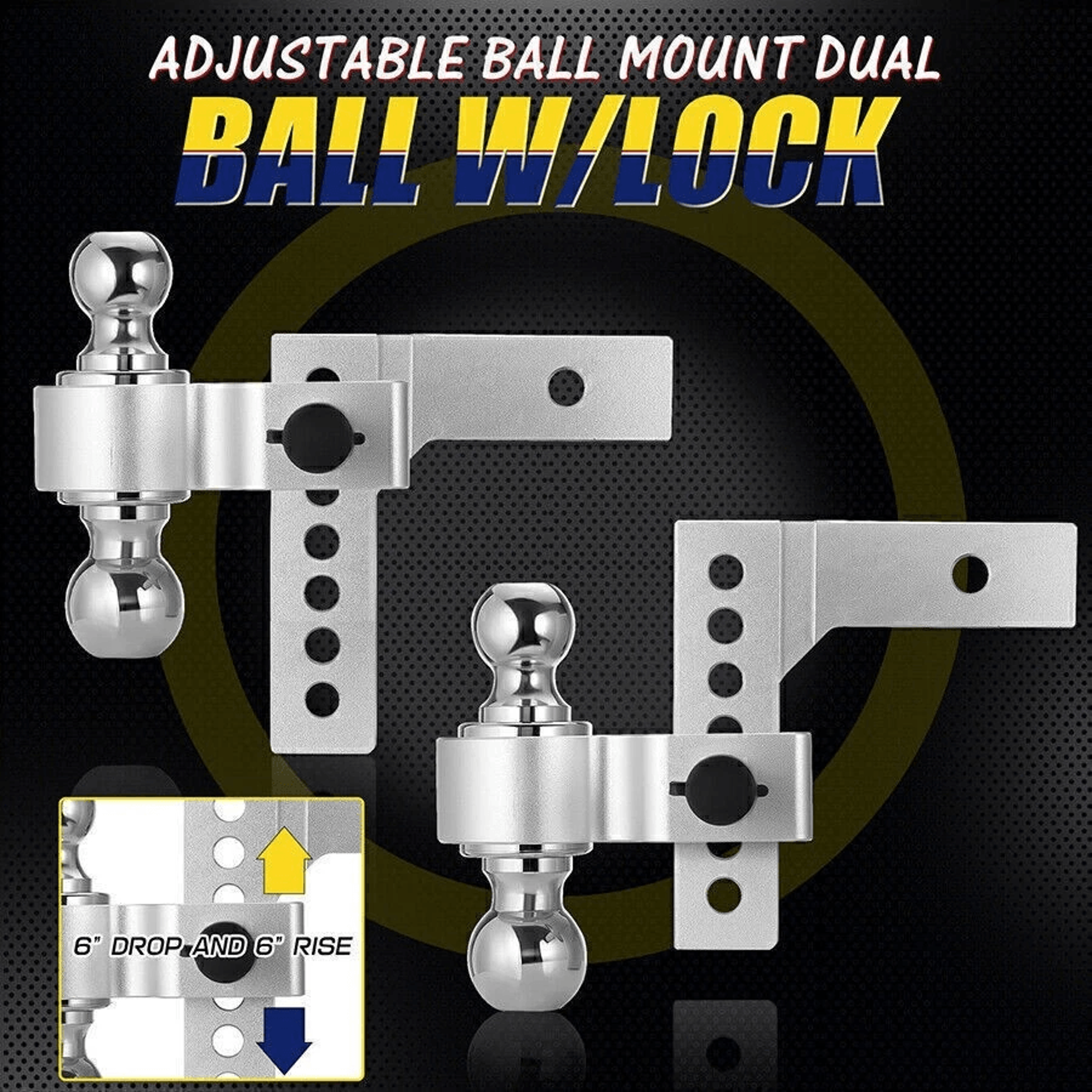 Adjustable Tow Hitch Dual Ball Mount For Receiver Drop Rise 10