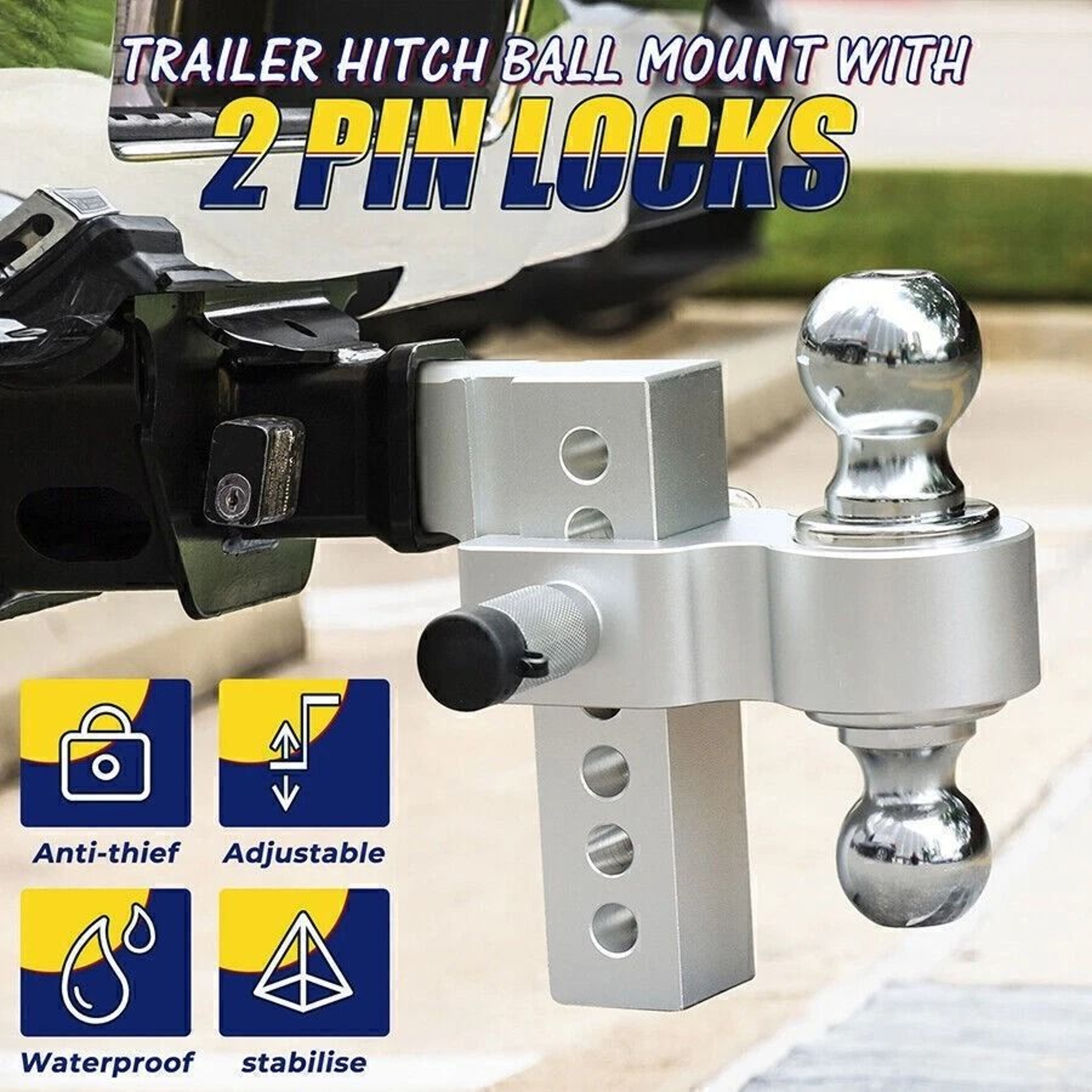 Adjustable Tow Hitch Dual Ball Mount For Receiver Drop Rise 6