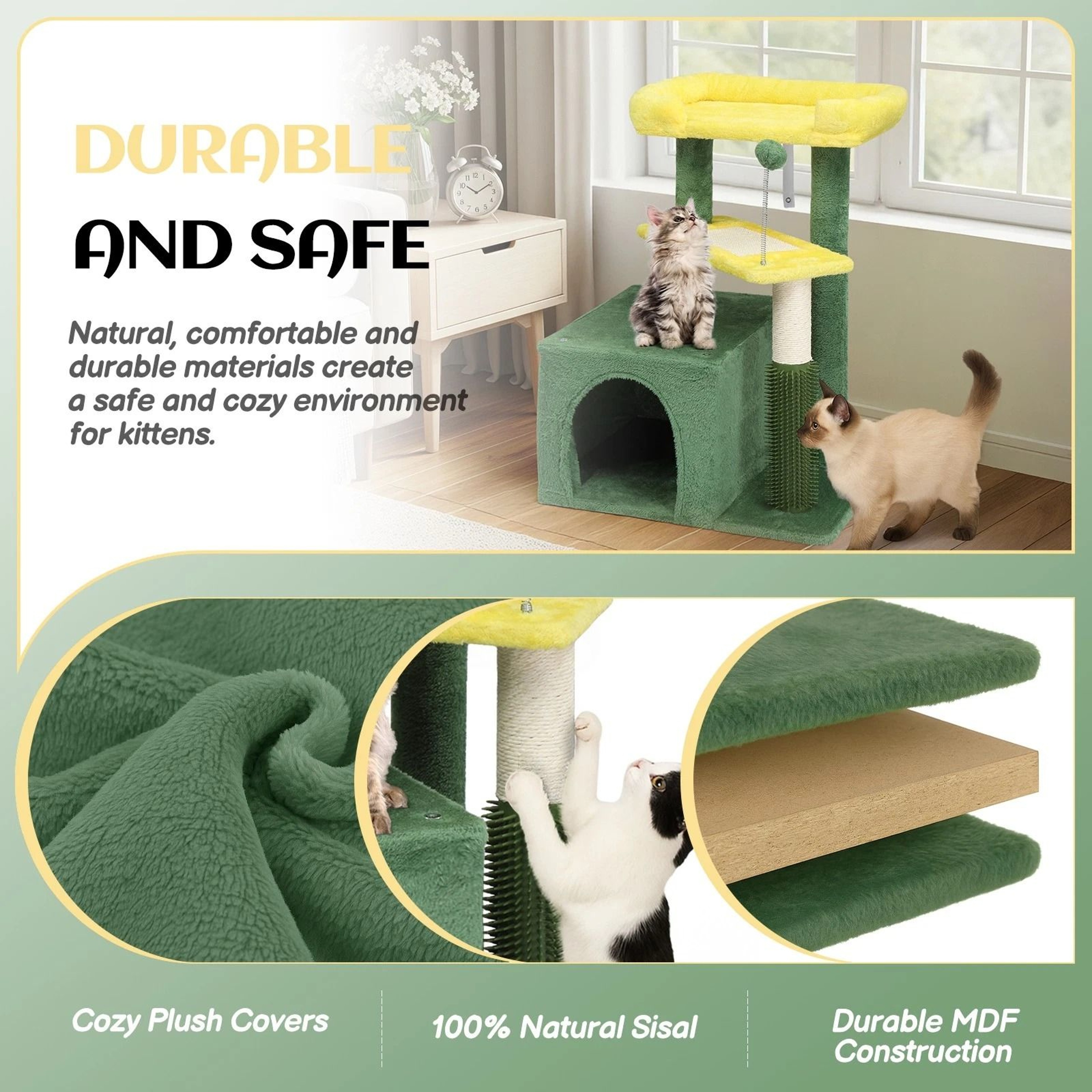 3 Layer Cat Tree Tower With Scratching Post Cozy Cat Condo And Toy Ball Indoor Cat Furniture For Ca 5