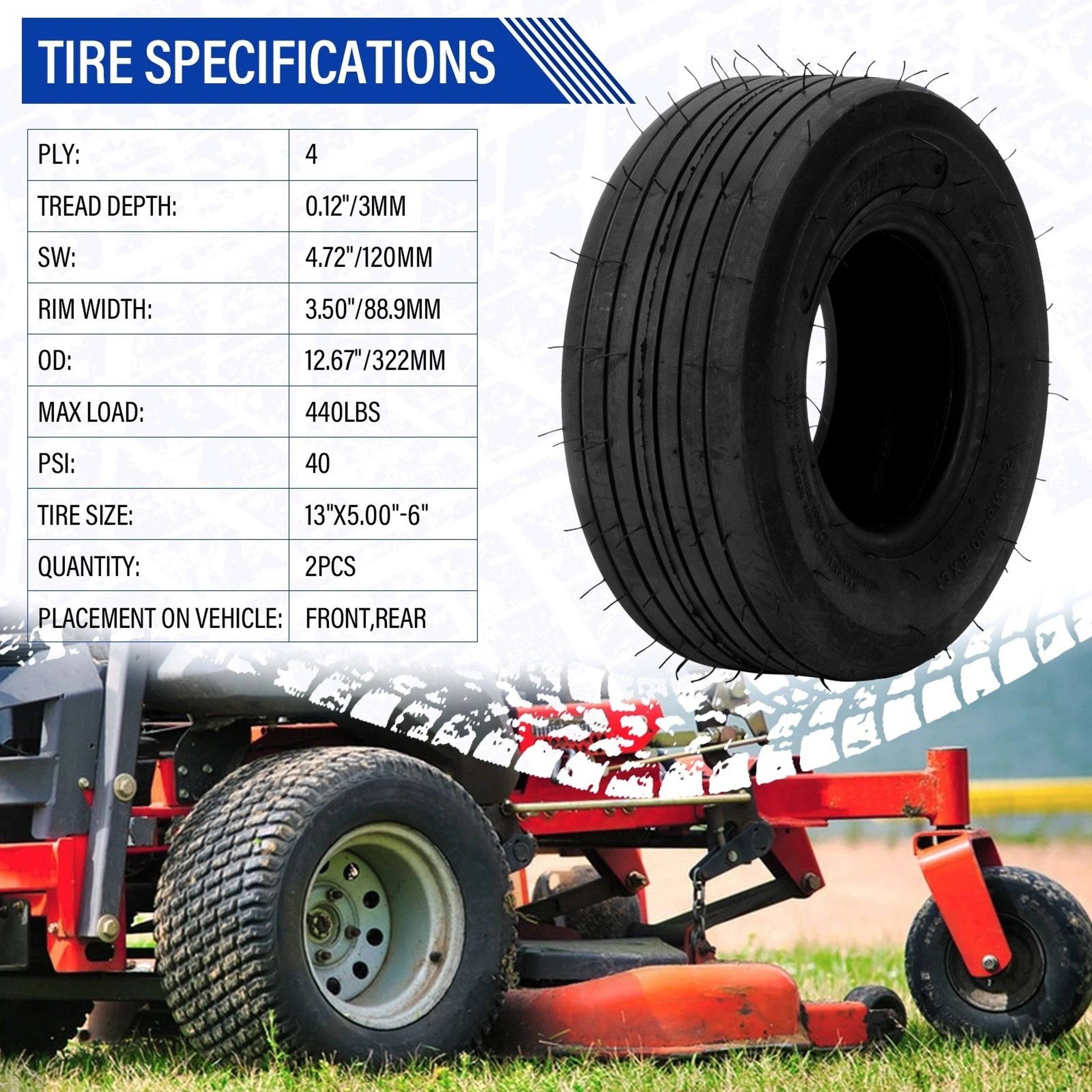 Two 6 Lawn Mower Garden Tractor Tires  2 Ply Rated Heavy Duty 6