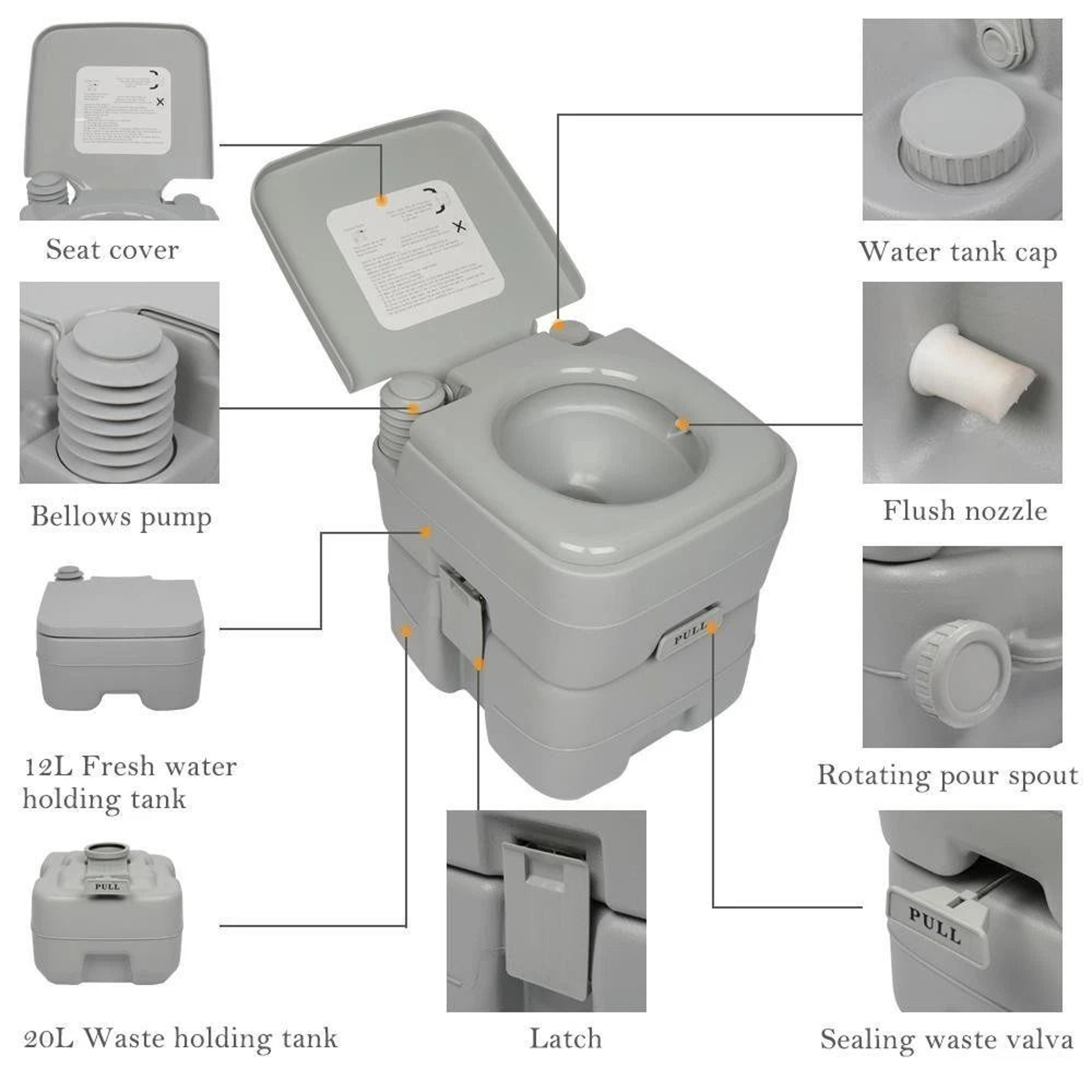 Portable Flush Toilet 20L Ideal For Camping Travel Outdoor And Car Use 4