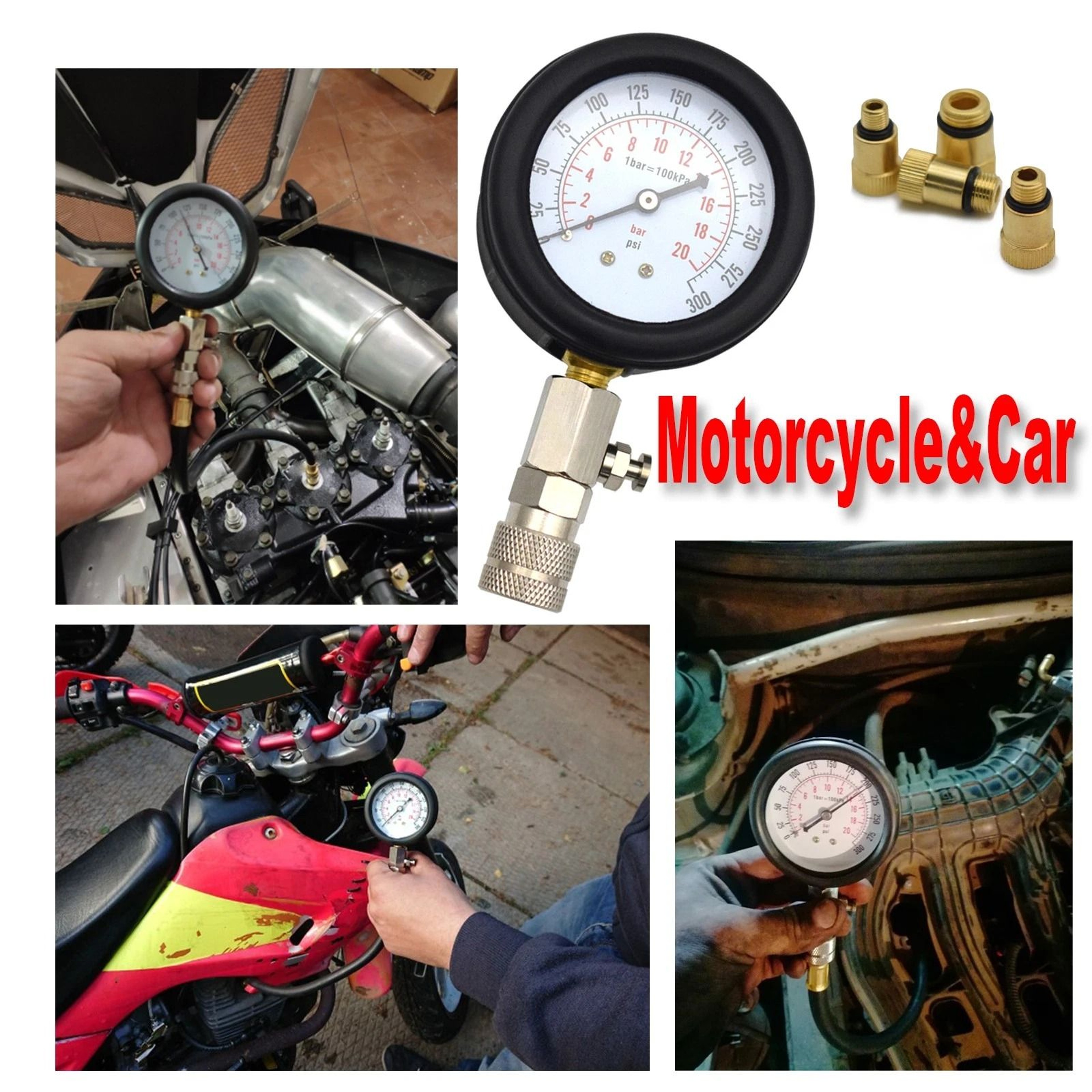 PSI Engine Compression Tester Kit For Petrol Cars Motorcycles And ATVs 1