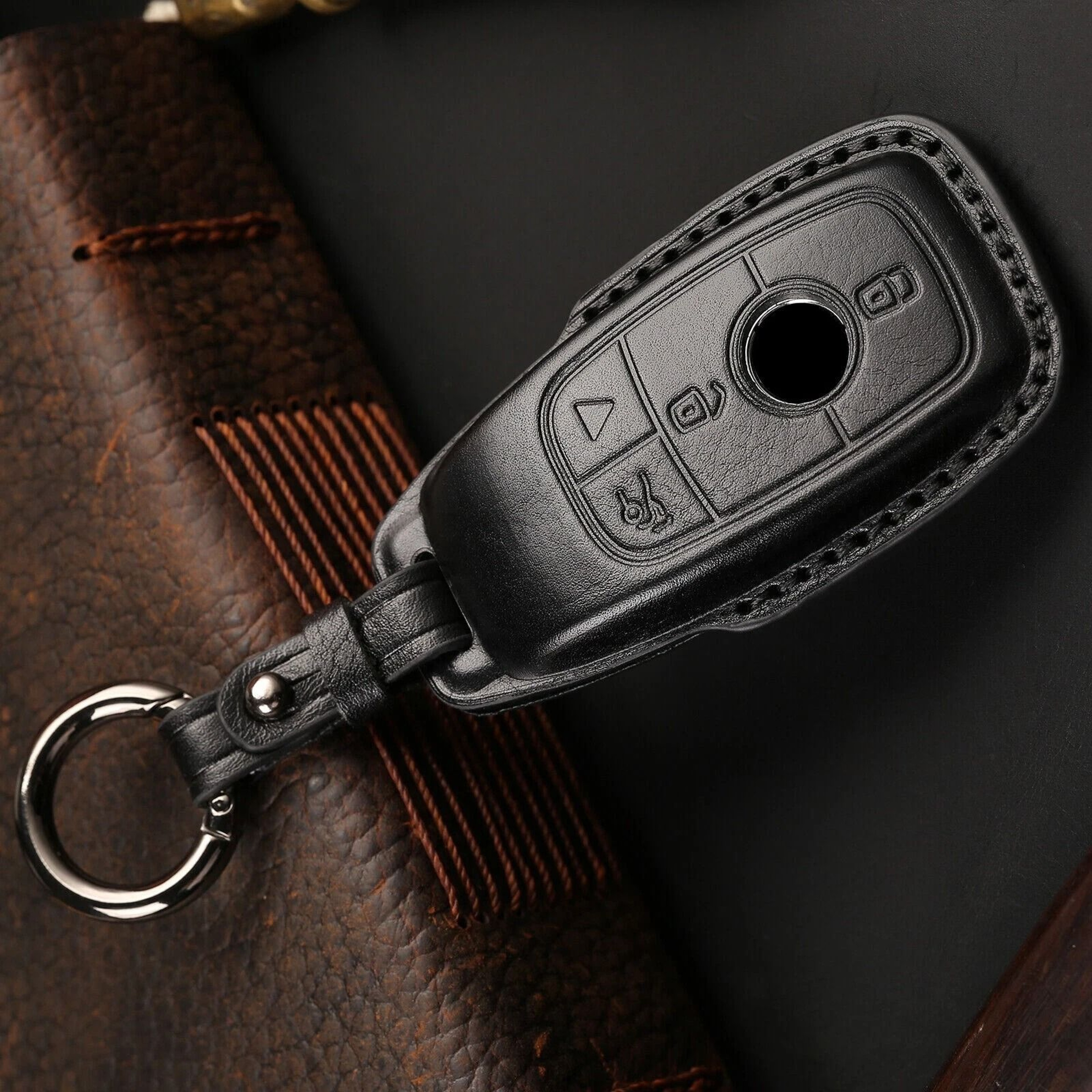 Genuine Leather Mercedes Key Fob Cover Smart Key Case 3