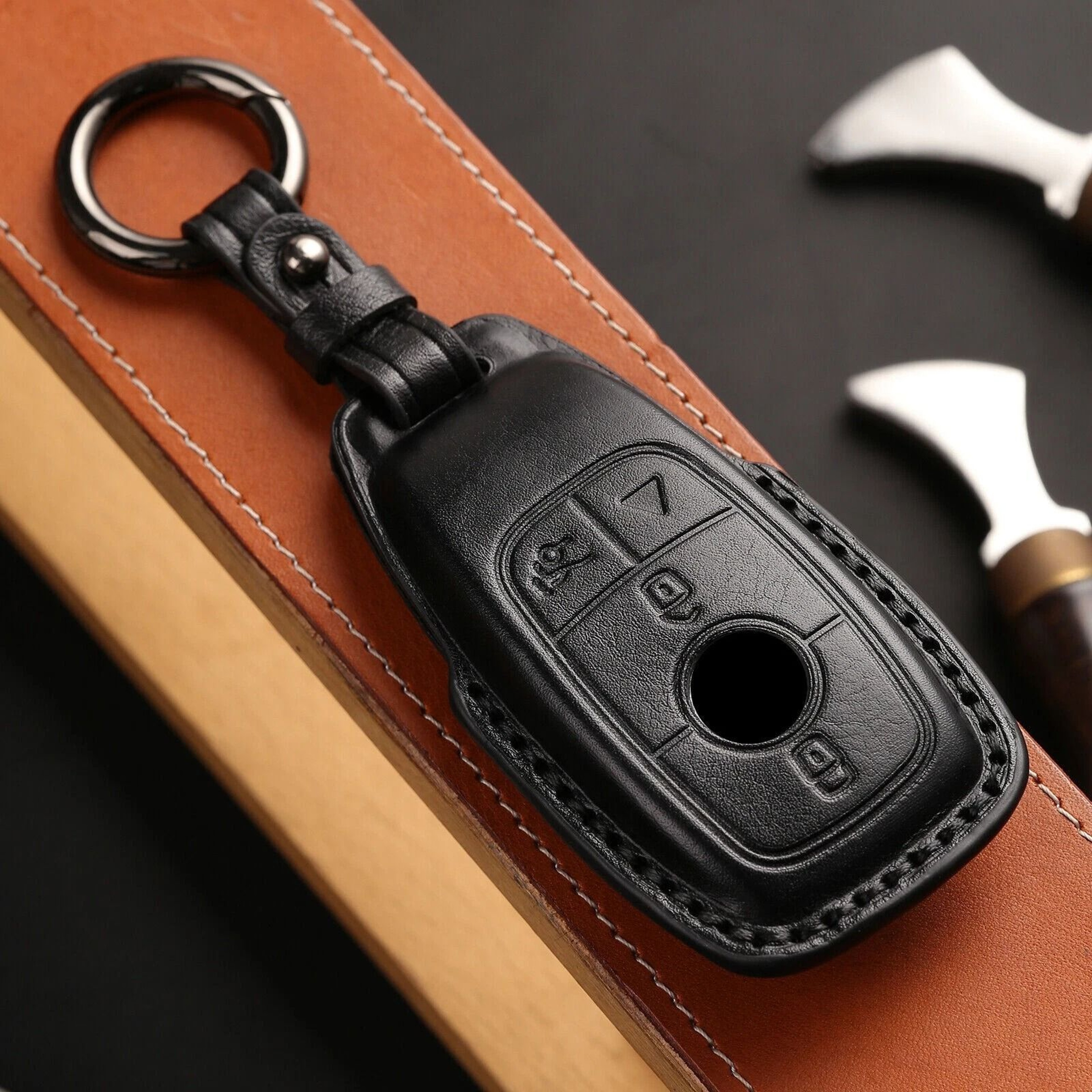 Genuine Leather Mercedes Key Fob Cover Smart Key Case 4