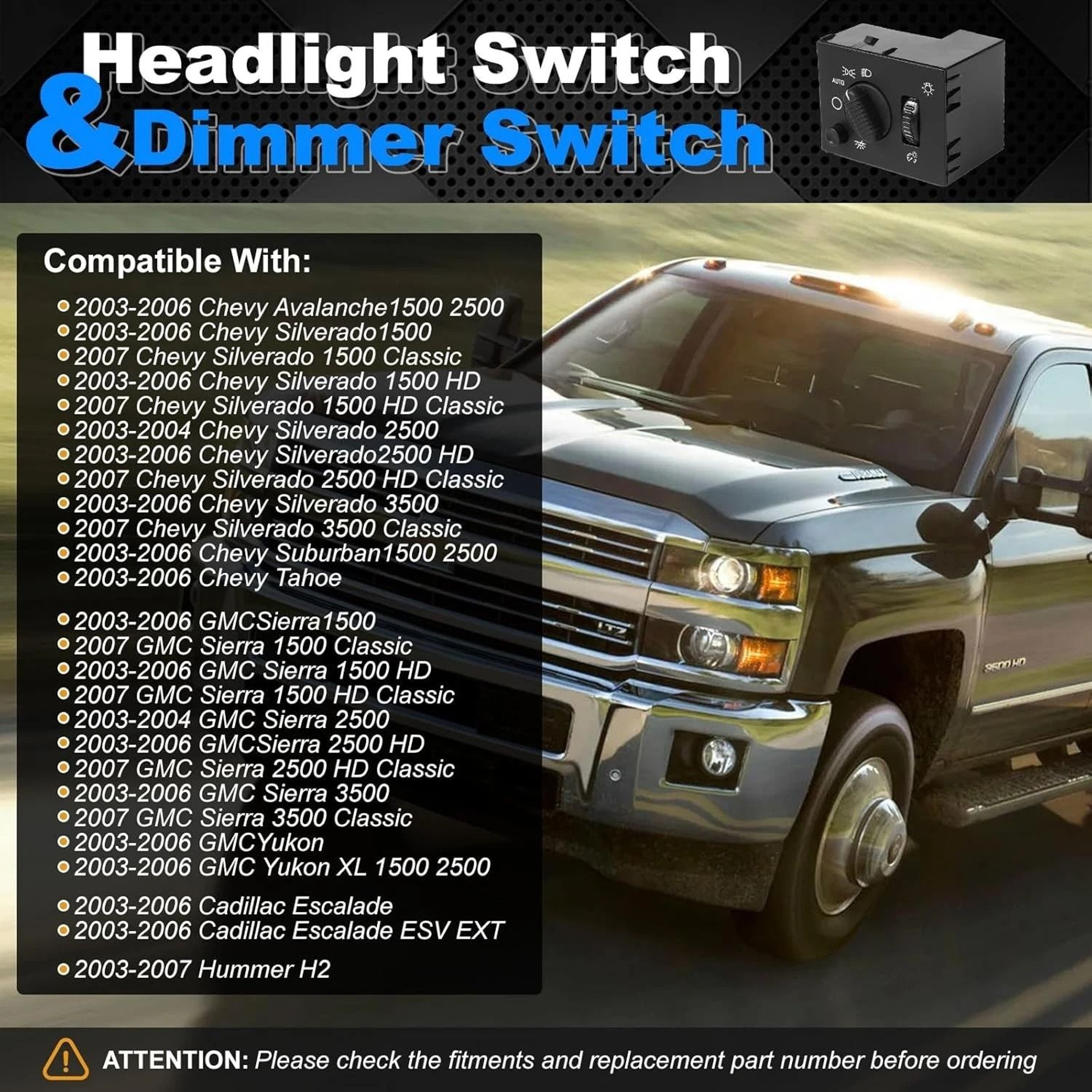 Headlight Dimmer Switch For Chevy Silverado GMC Sierra Yukon Fog Light Control 7