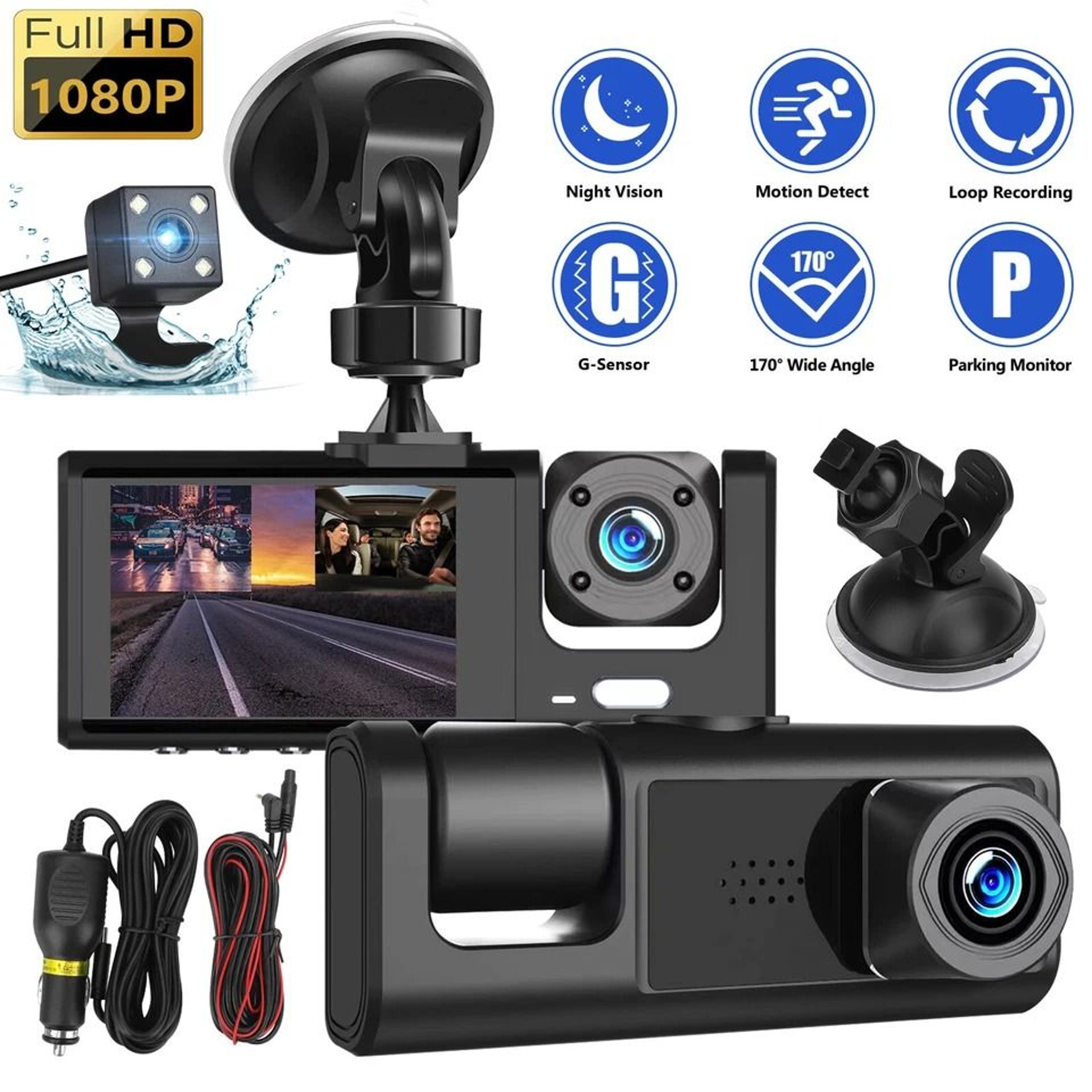 Dash Cam For UberTaxi With FrontRearCabin Cameras  IR Night Vision 9