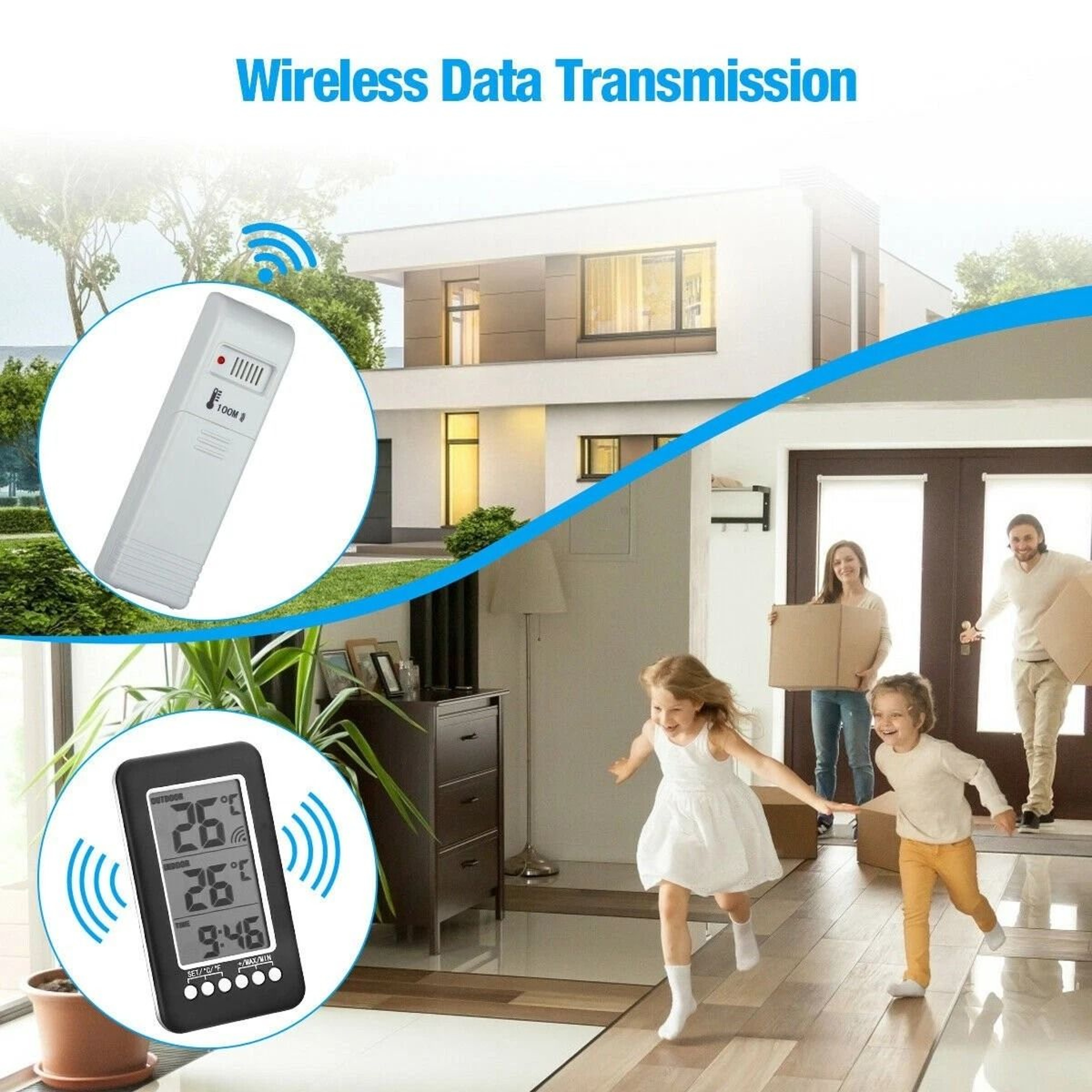 Wireless Digital Thermometer For Home Indoor  Outdoor Use Range LCD Display CelsiusFahrenheit 5
