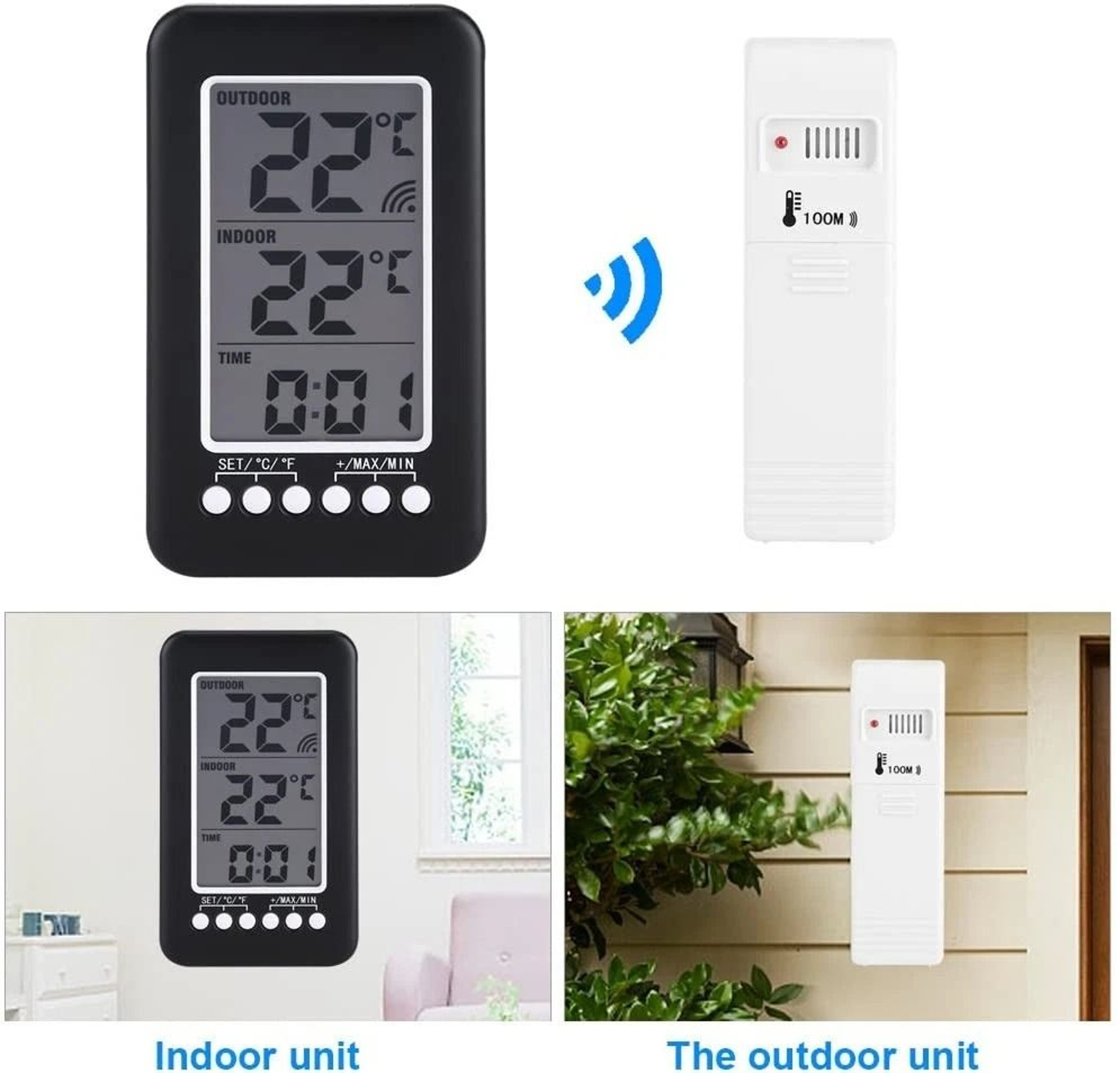 Wireless Digital Thermometer For Home Indoor  Outdoor Use Range LCD Display CelsiusFahrenheit 6