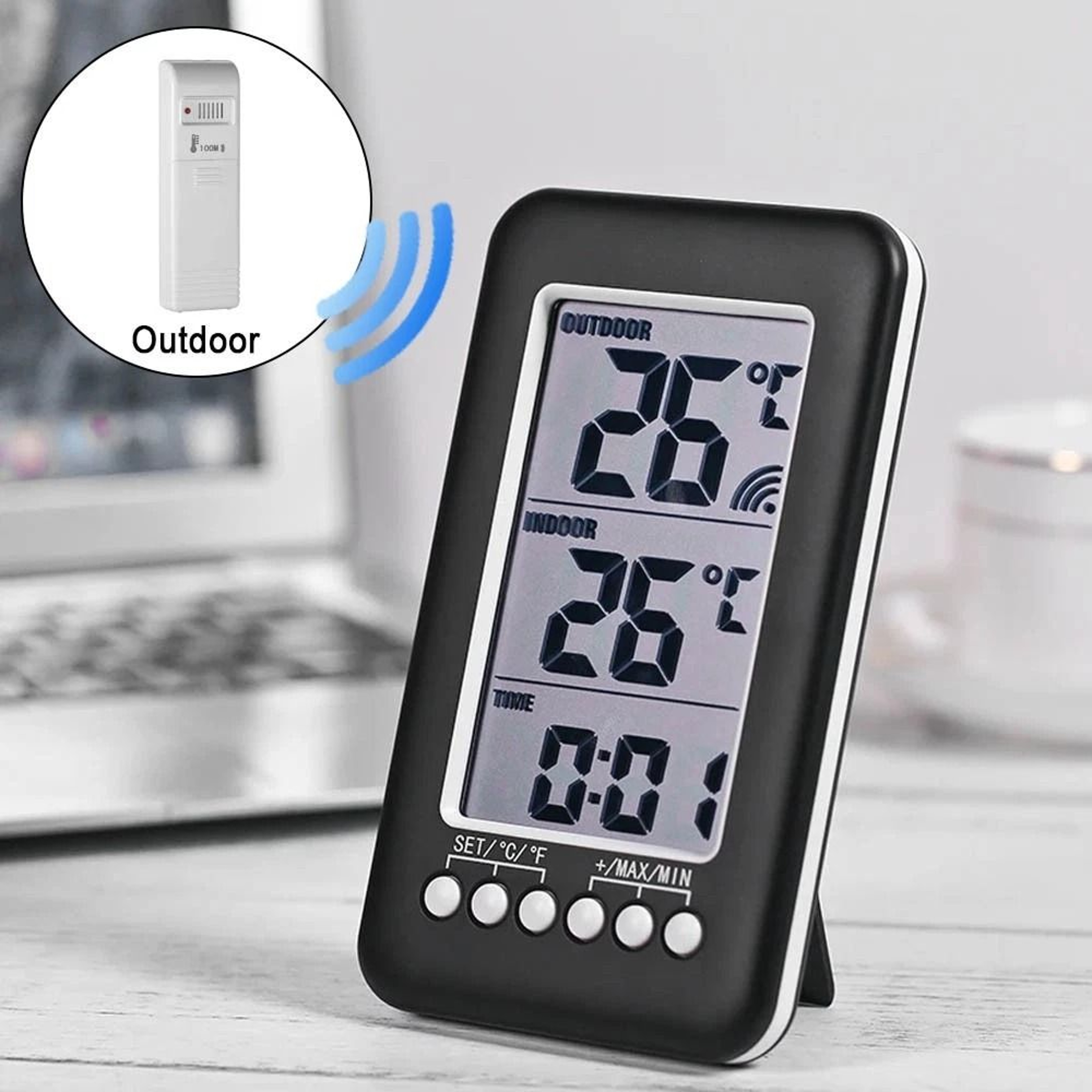 Wireless Digital Thermometer For Home Indoor  Outdoor Use Range LCD Display CelsiusFahrenheit 0