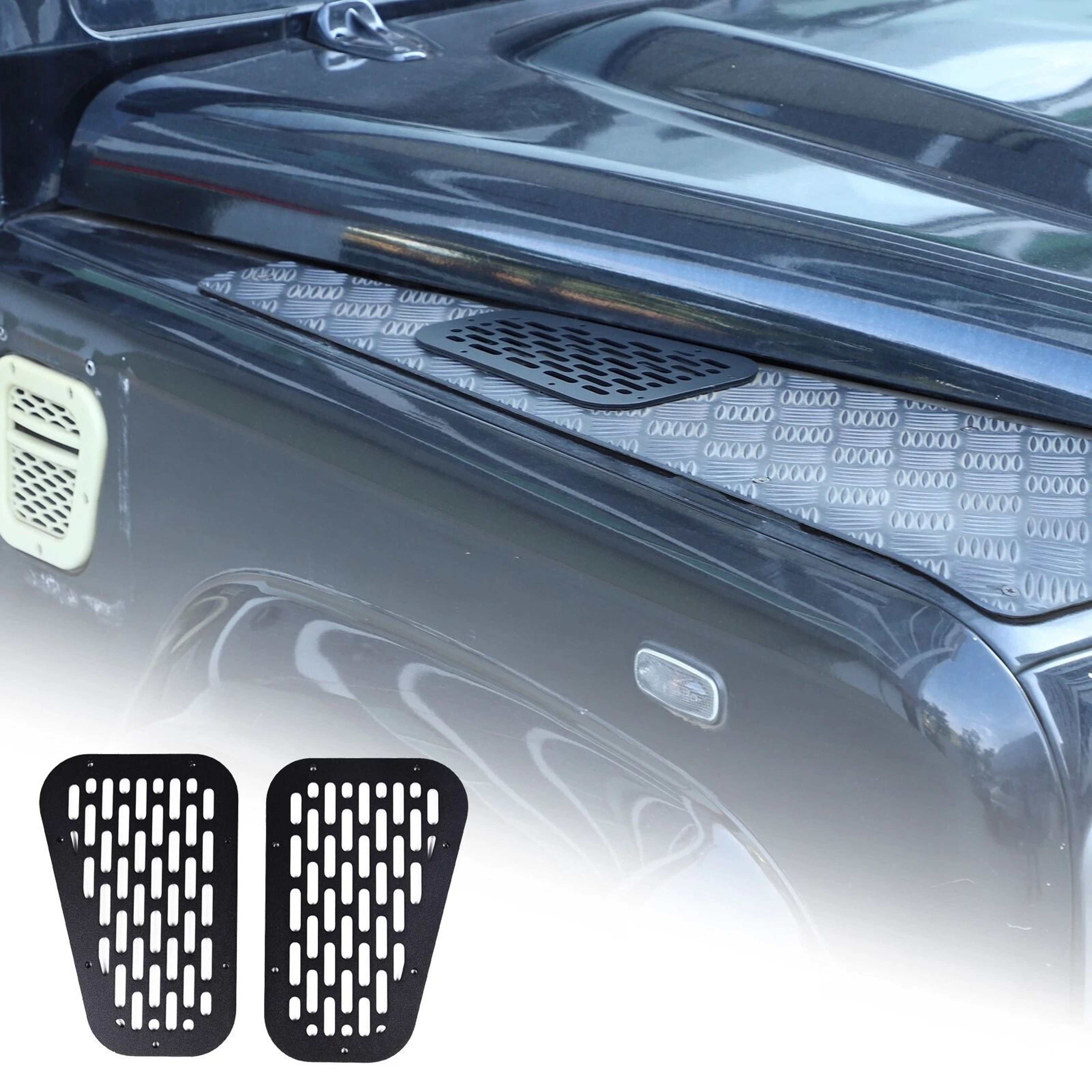 Black Alloy Front Hood Air Vent Cover Trim For Land Rover Defender Durable Alloy Design Enhances St 0