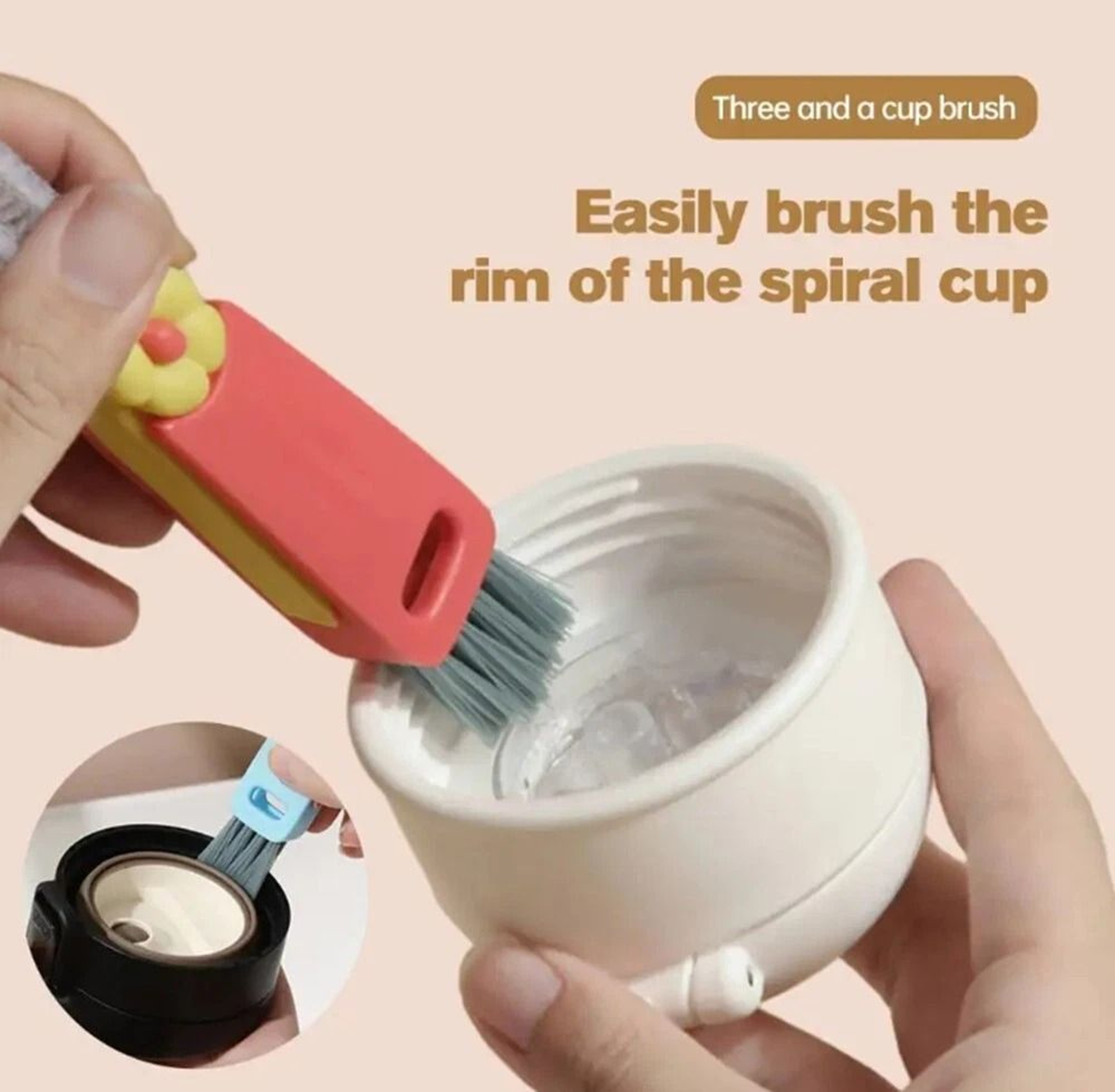3 In 1 Cup Lid Cleaning Brush Set For Bottles Straws And Crevices 3