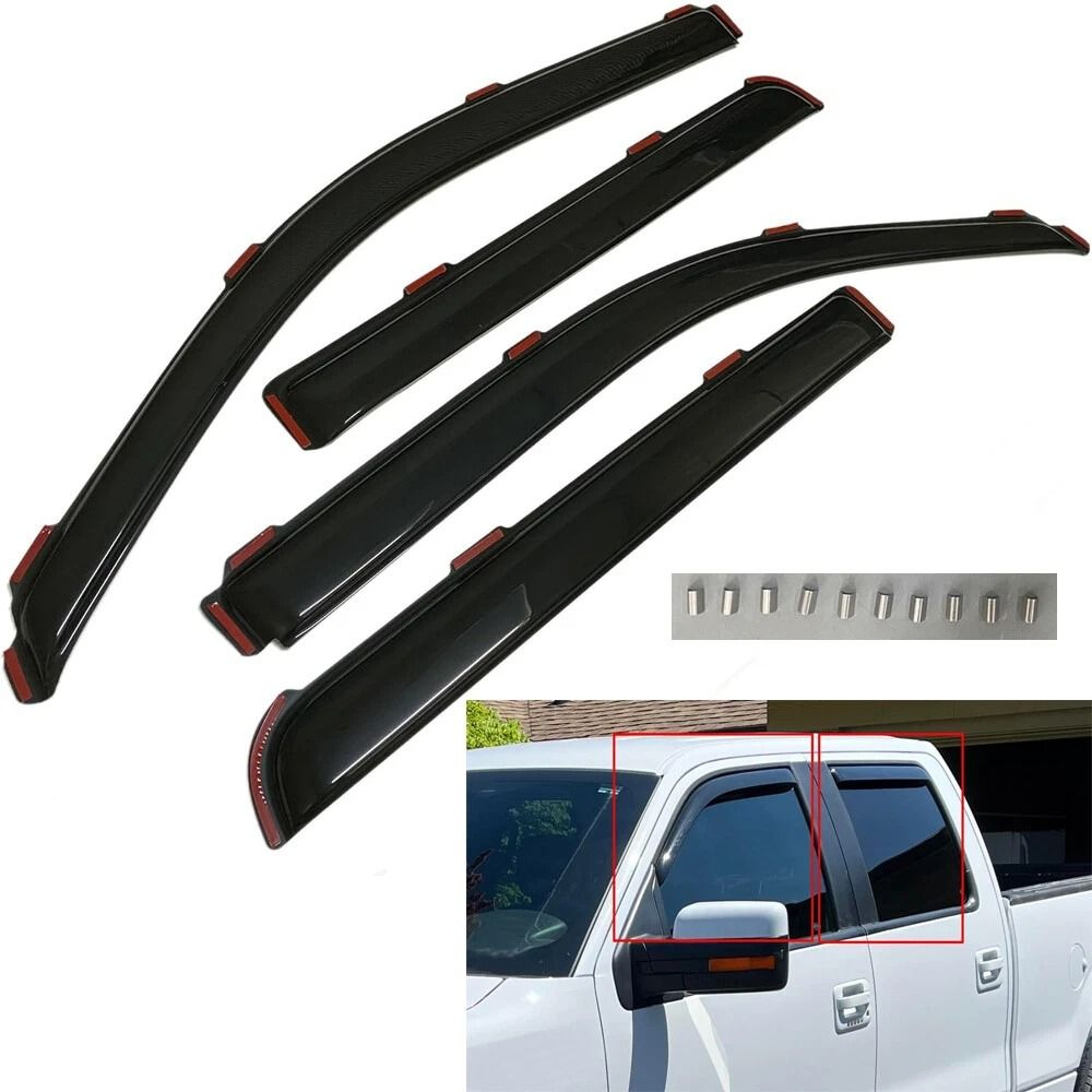 Ford SuperCrew InChannel Window Visors Dark Smoke Rain Guards 6