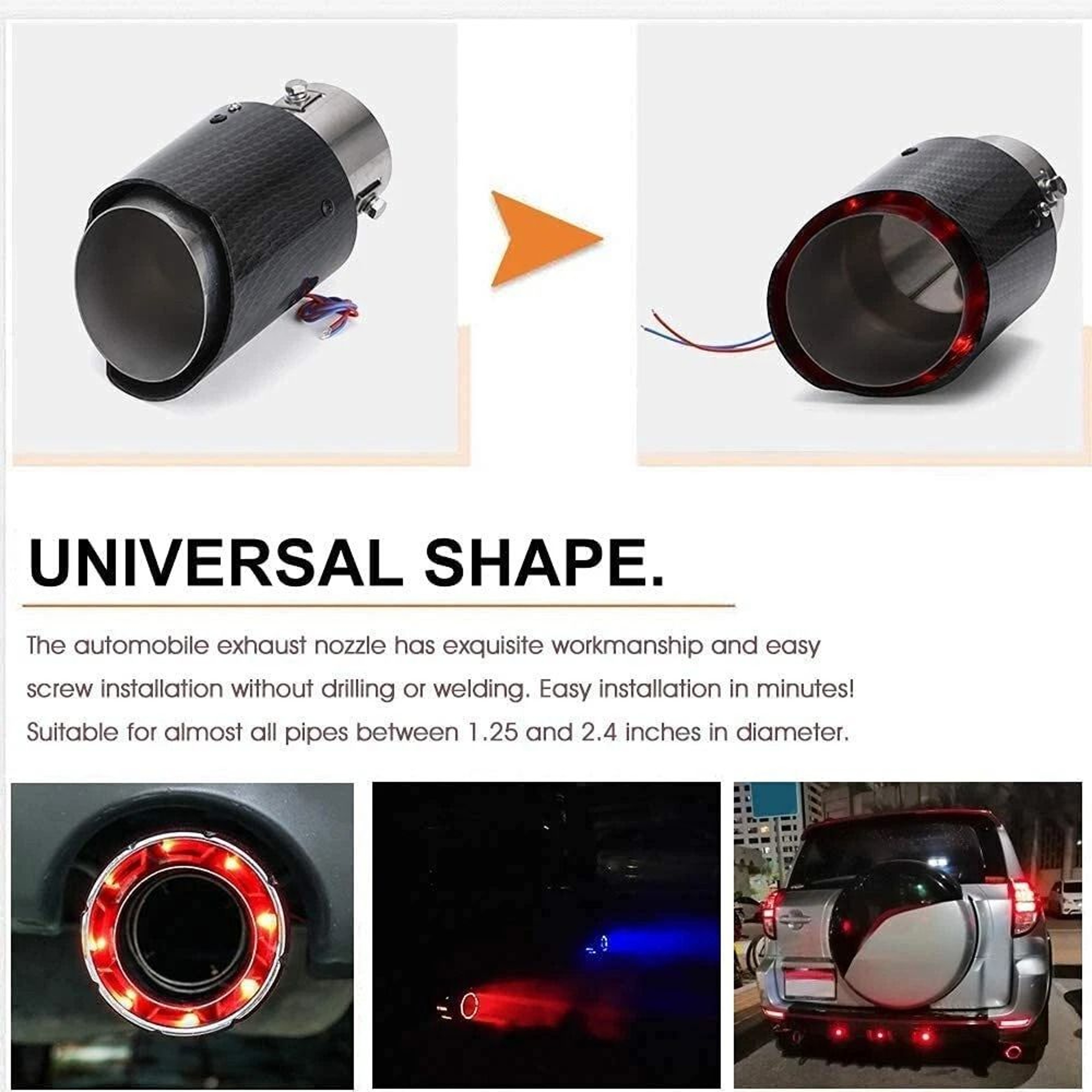 Universal LED Carbon Fiber Exhaust Tip 3