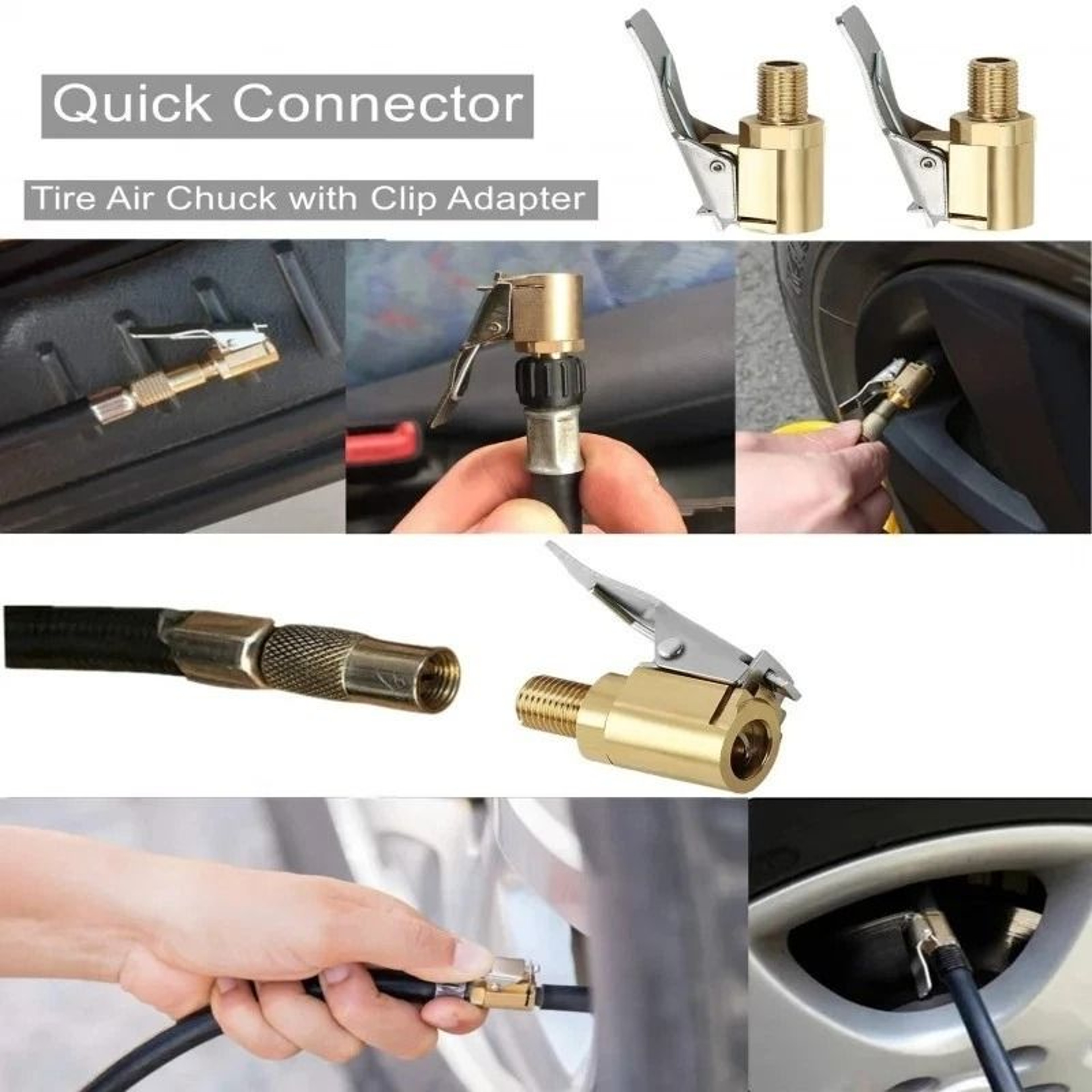 Brass Locking Air Chuck Tire Inflator Adapter For Fast No Leak Tire Filling 3