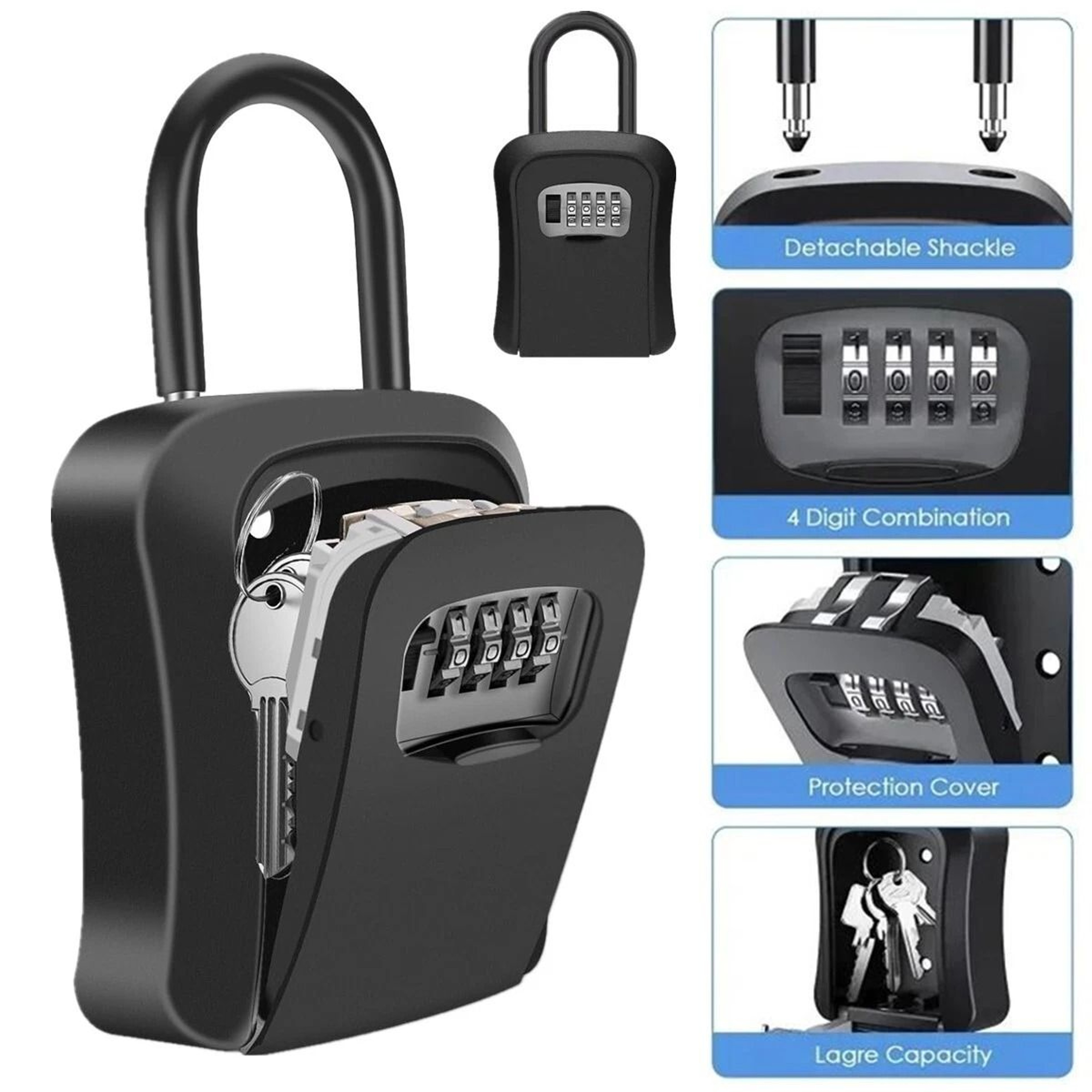 Portable Combination Key Lock Box For Outside Wall Mounted House Key Safe 8
