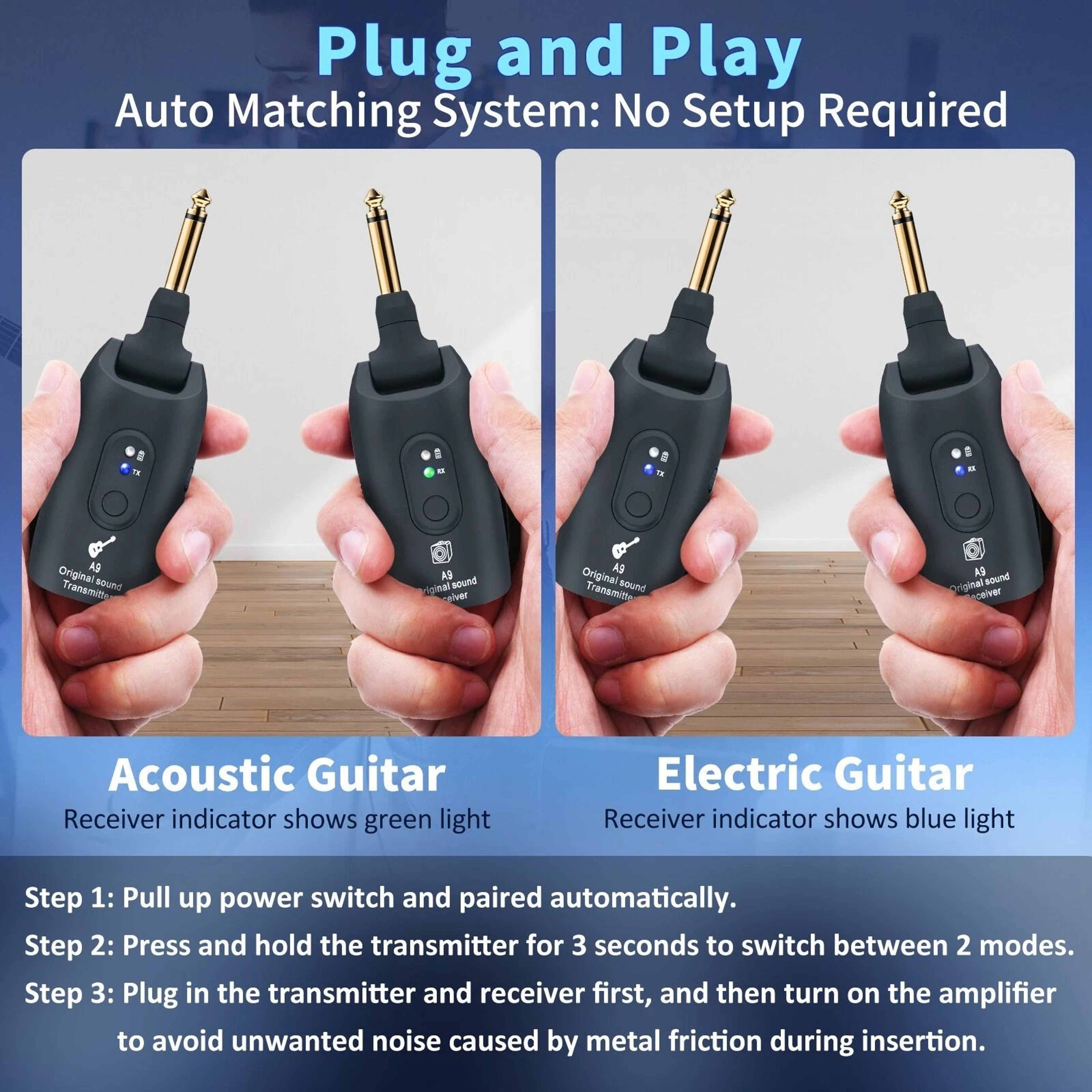 Wireless Guitar System Transmitter Receiver For Electric Guitar And Bass 1