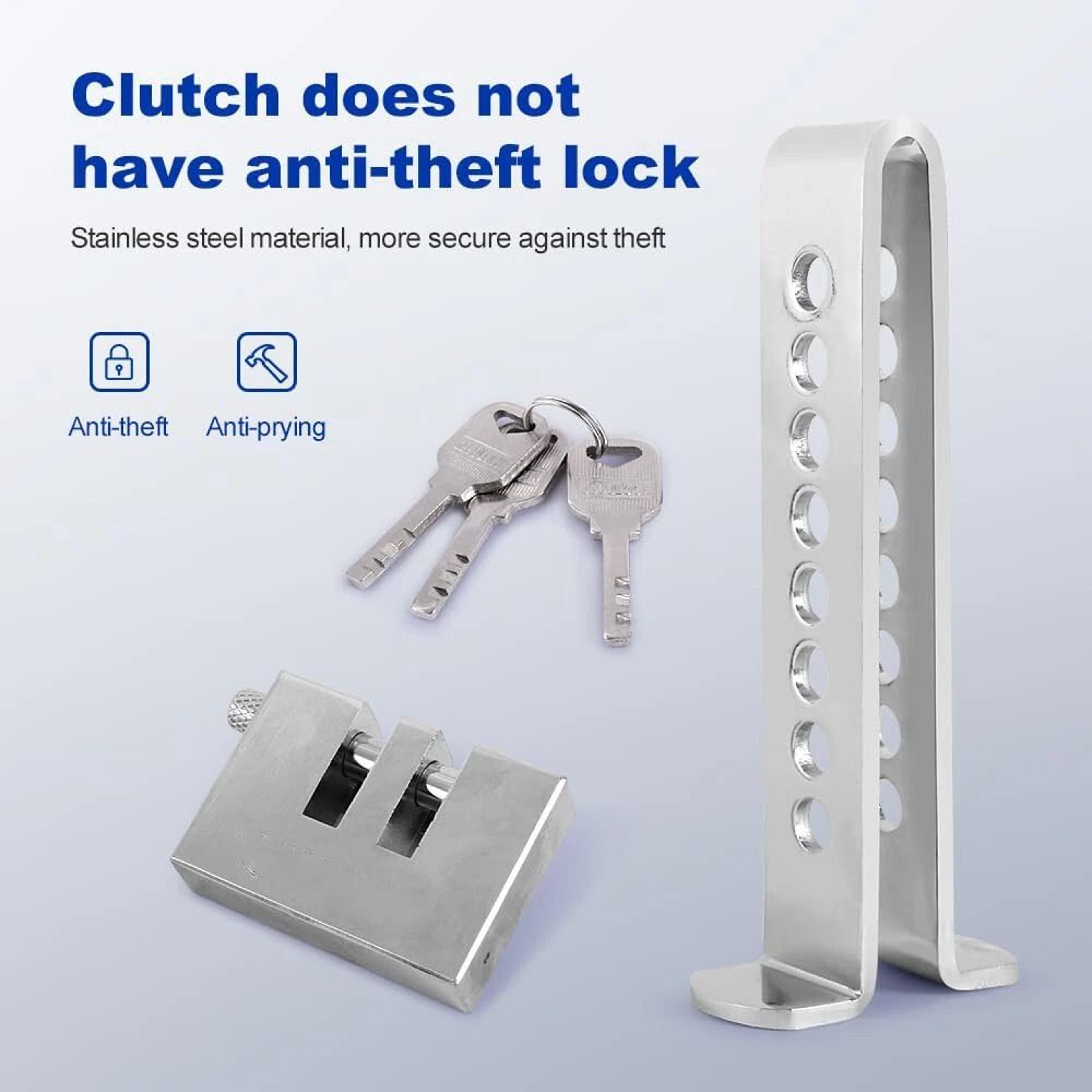 Stainless Steel Brake Pedal Lock Anti Theft Vehicle Security With 3 Keys 2