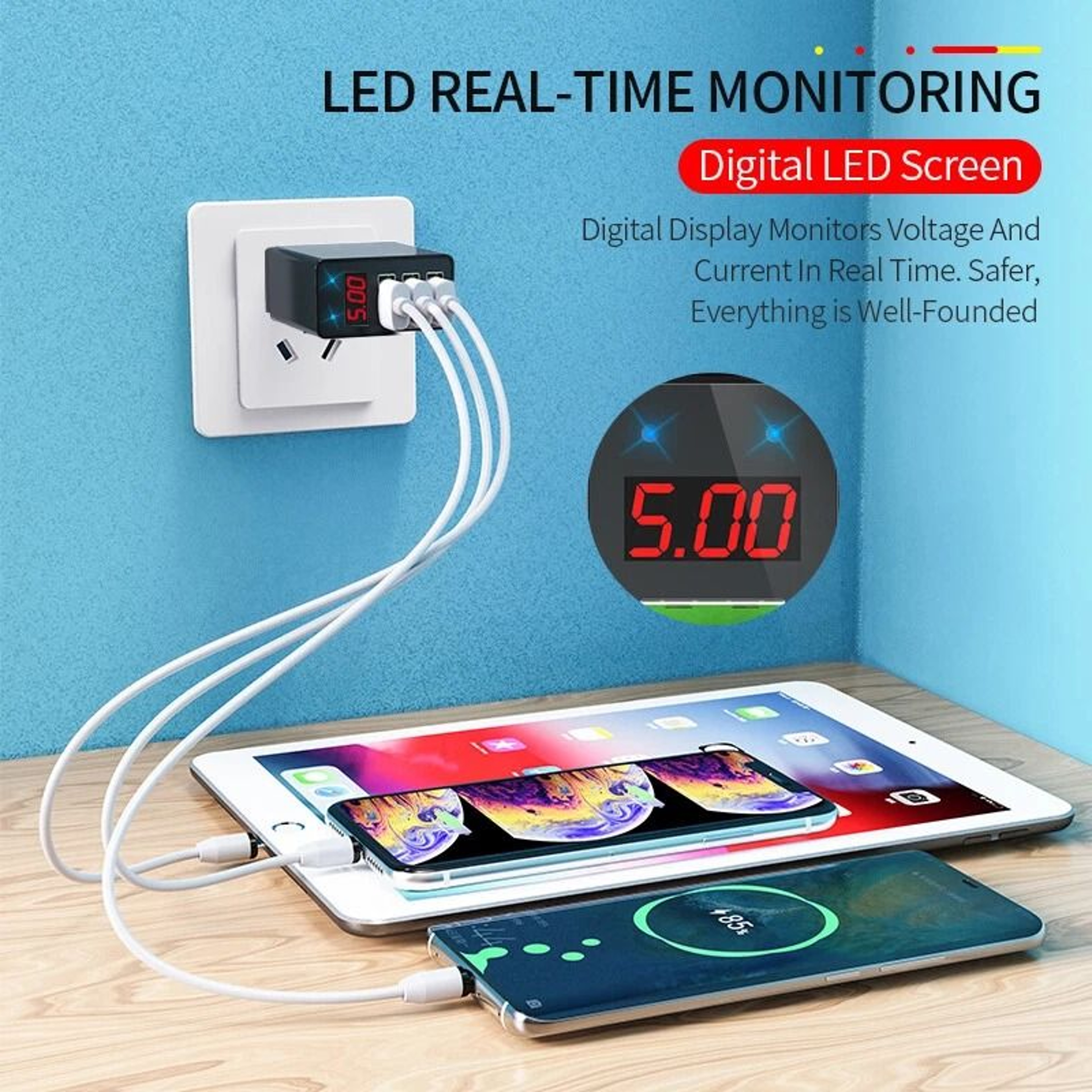 3 Port Fast Charging USB Hub With Quick Charge  LED Wall Adapter 1