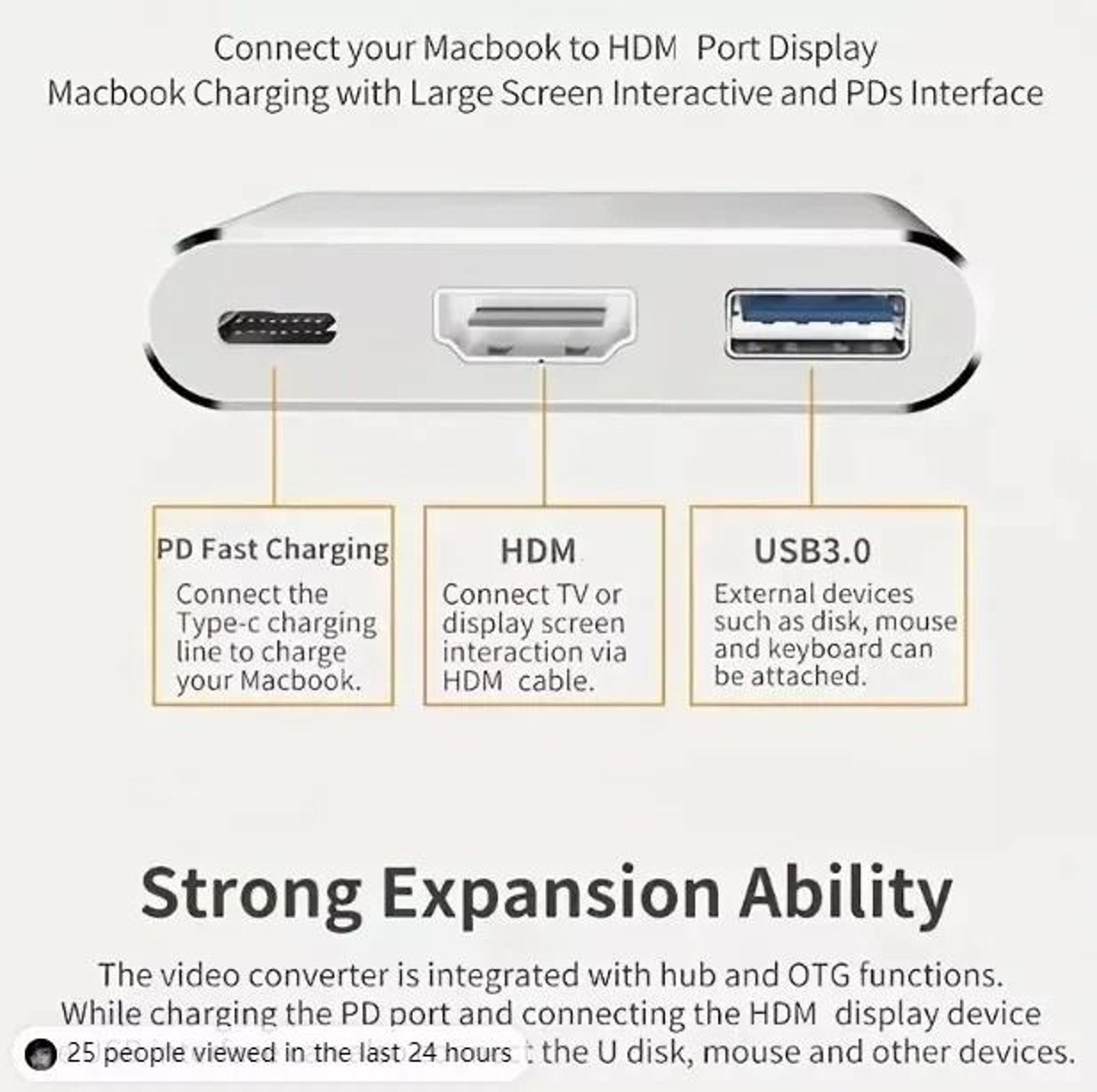 USB C HDMI Adapter Hub For MacBook Android Phone To TV 6