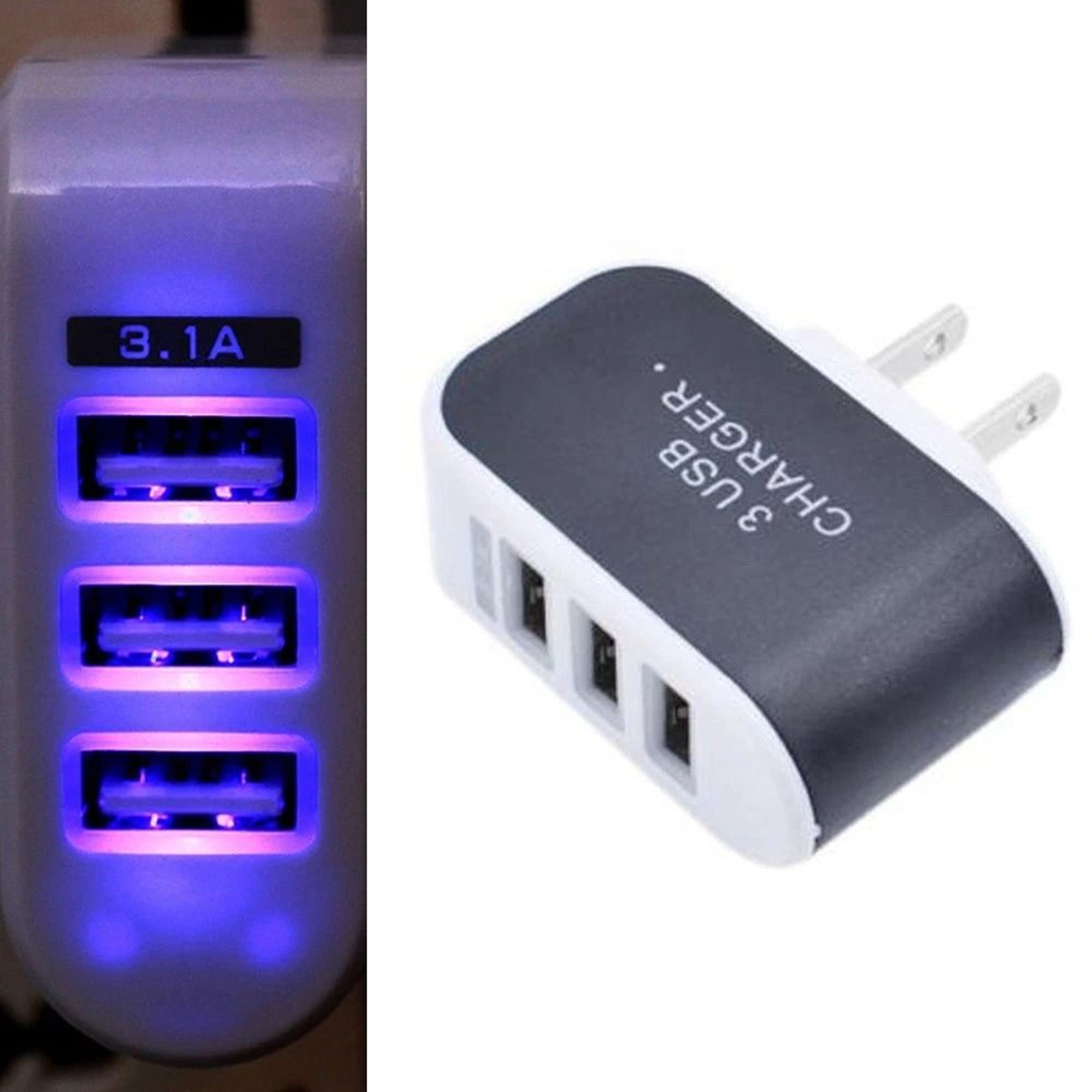 3 Port USB Wall Charger Plug With Glowing Light For Universal Cell Phones 5