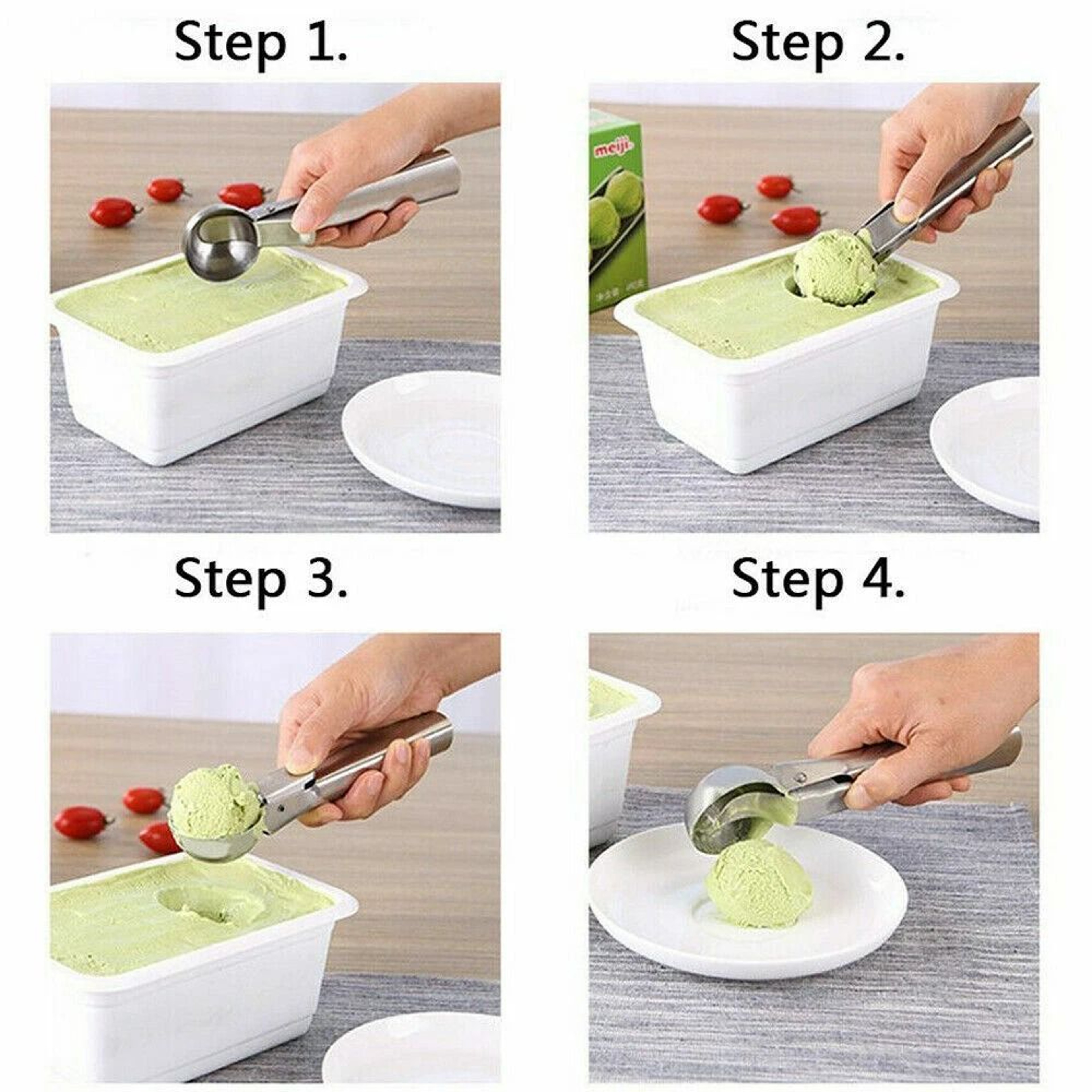 Stainless Steel Ice Cream Scoop With Trigger Release For Cookies And Fruit 5