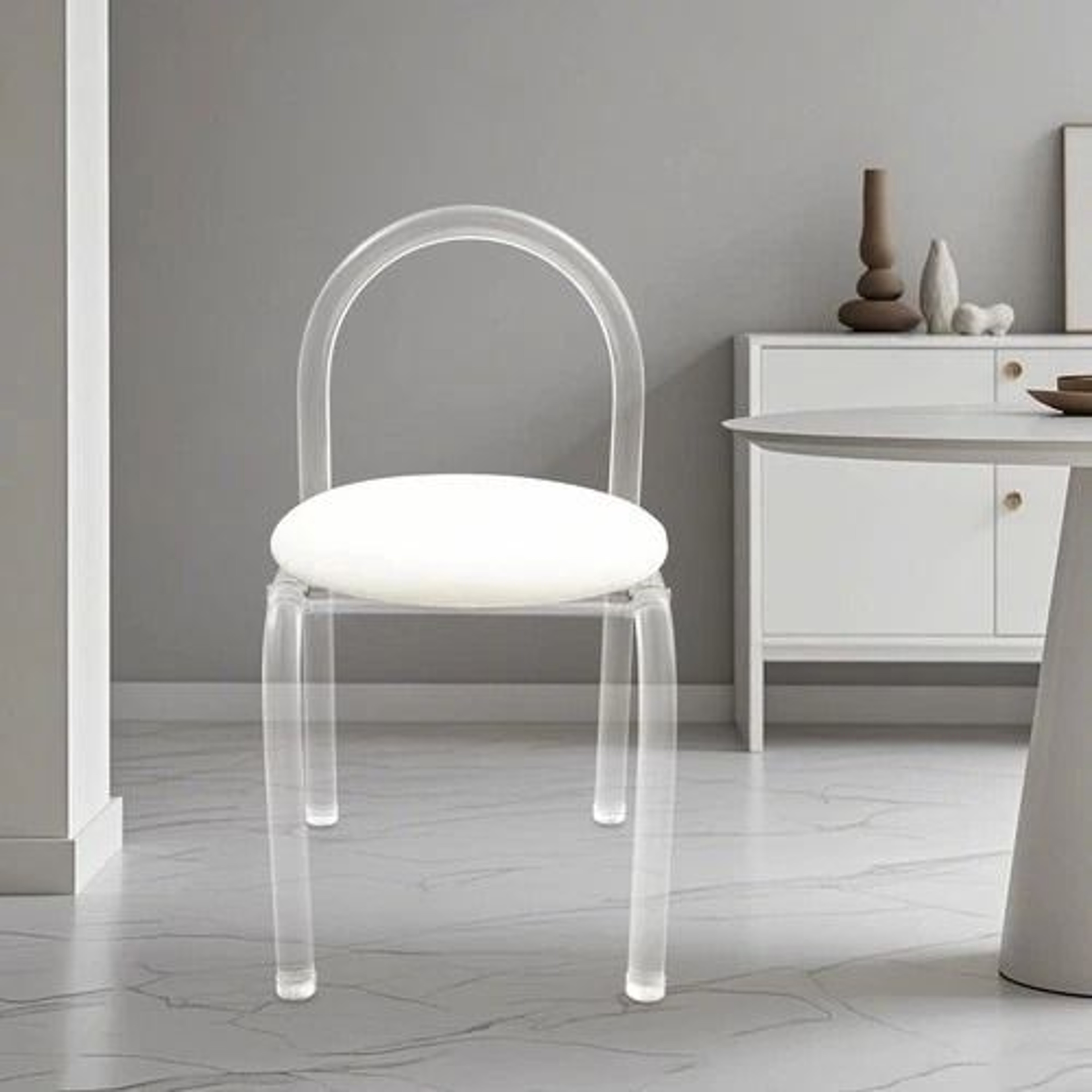Clear Acrylic Chair With White Velvet Cushion Modern Makeup And Vanity Desk Chair 6