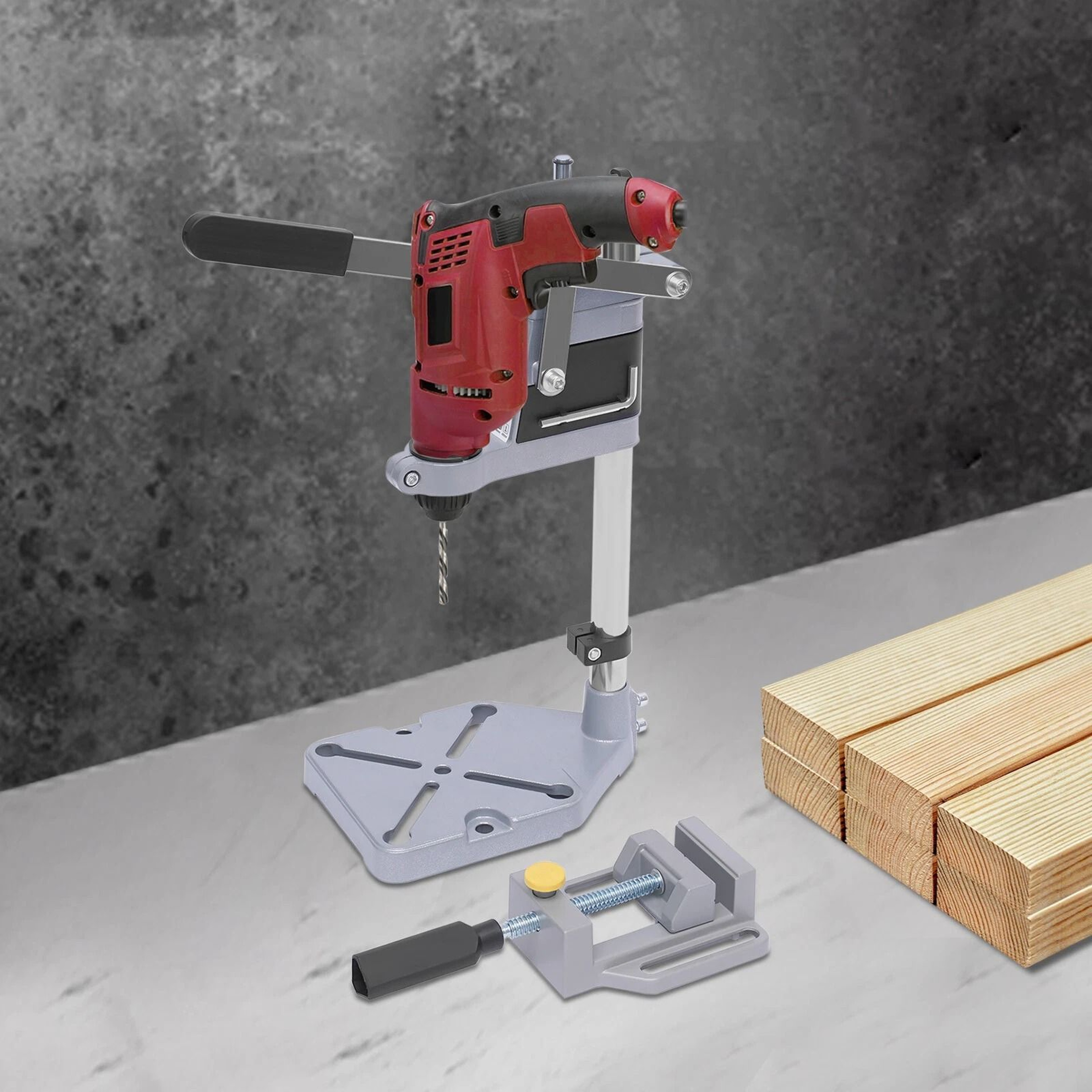 Bench Ready Adjustable Universal Drill Press Stand With Clamp For Precision Drilling 11