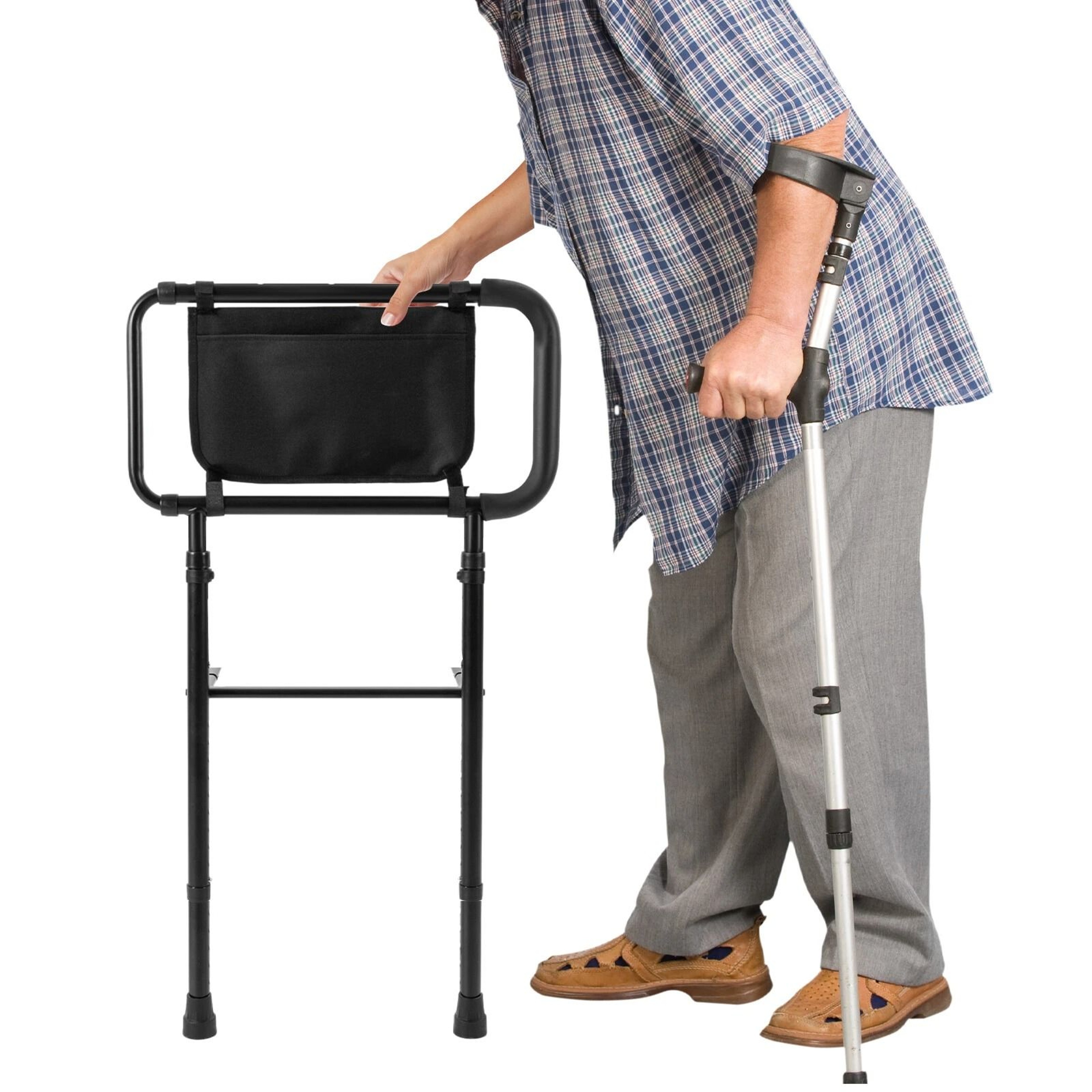 Adjustable Bed Assist Bar  Bedside Rail With Storage Pocket For Safer Mobility 3