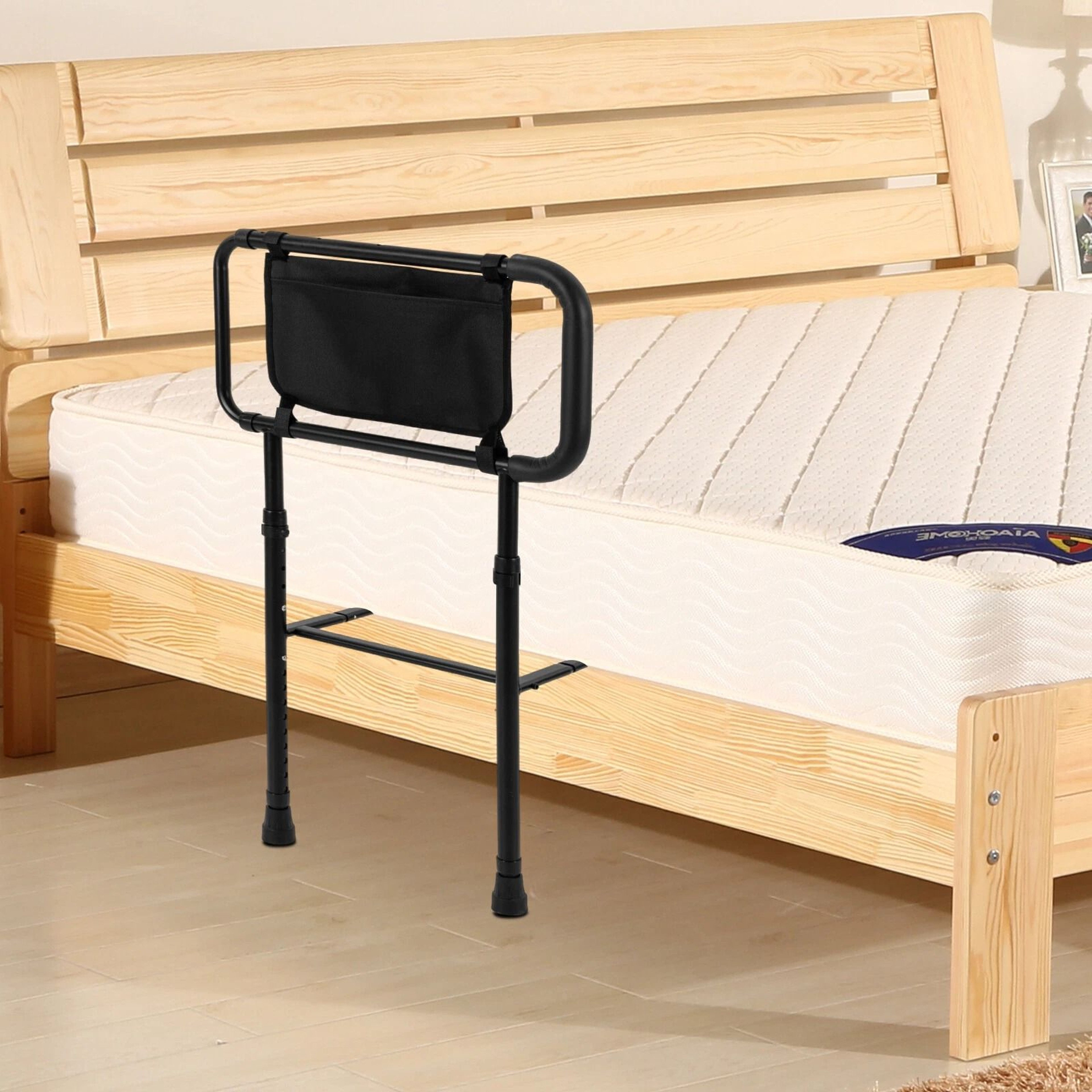 Adjustable Bed Assist Bar  Bedside Rail With Storage Pocket For Safer Mobility 6