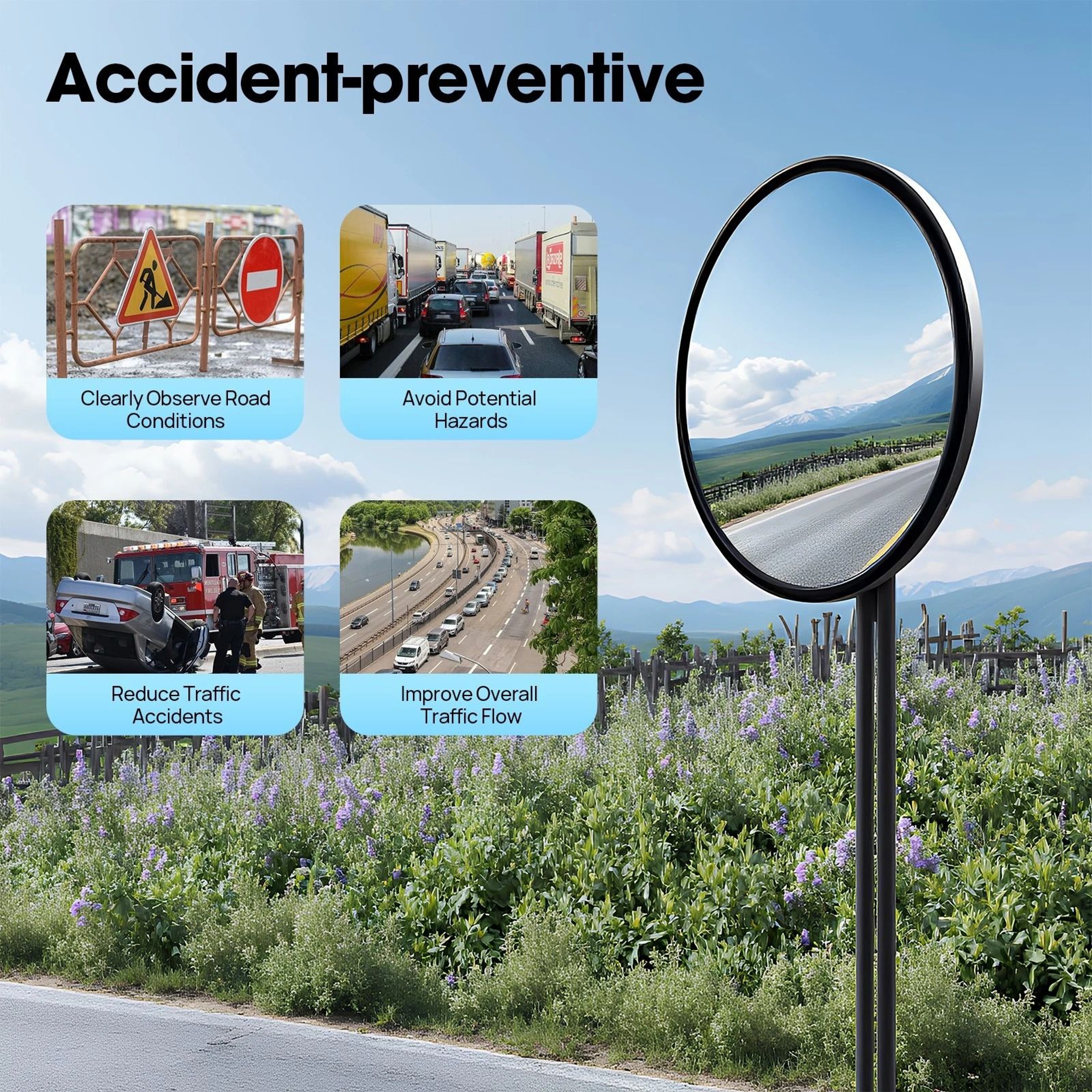 Premium Wide Angle Driveway Convex Security Mirror Blind Spot Safety Vision 13