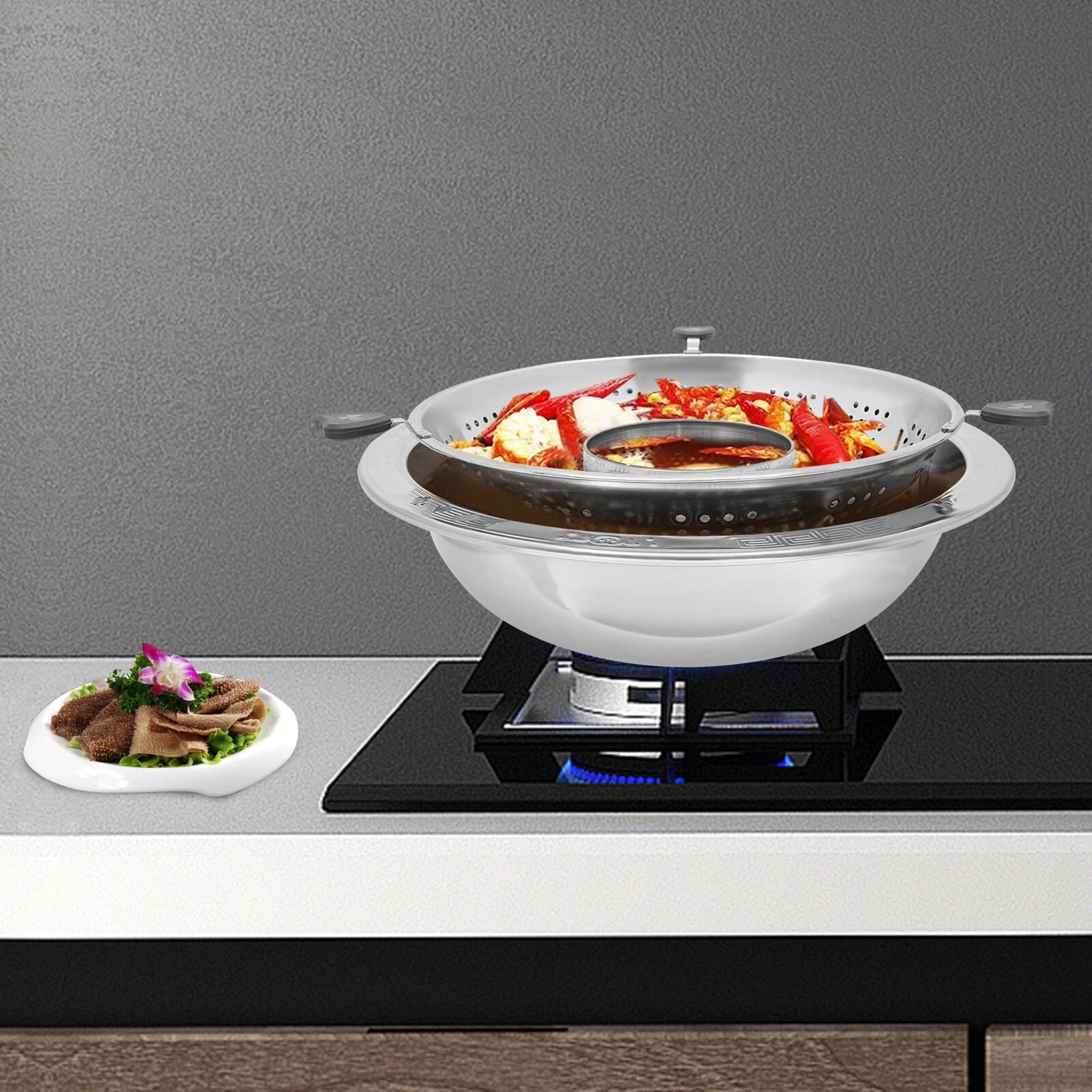 Hot Pot Lifting Two Grid Chinesestyle Lifting Hot Pot Steel Fondue Chafing Dish 11