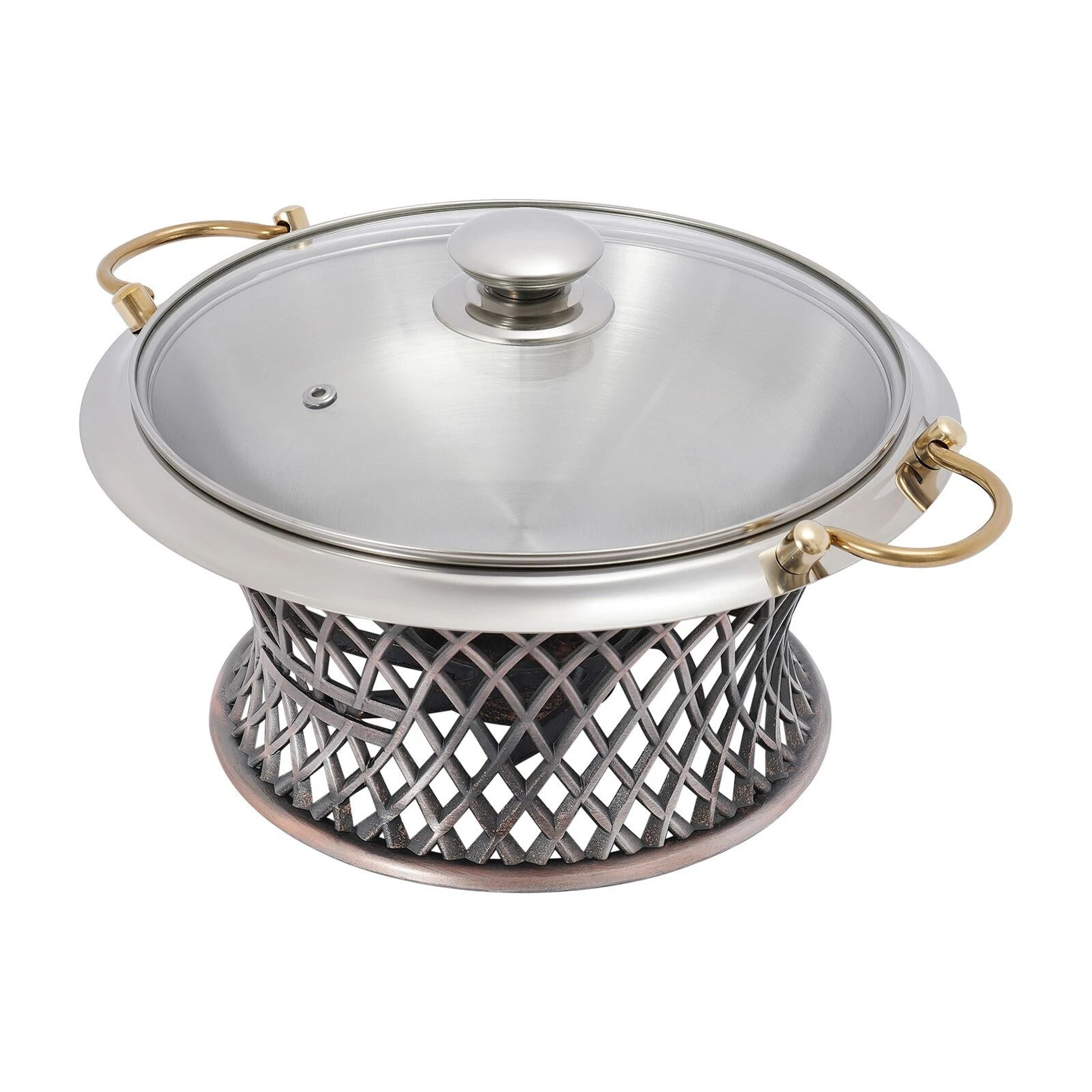 Elegant Round Chafing Dish Buffet Server Stainless Steel Food Warmer With Glass Lid  Fuel Holder 8