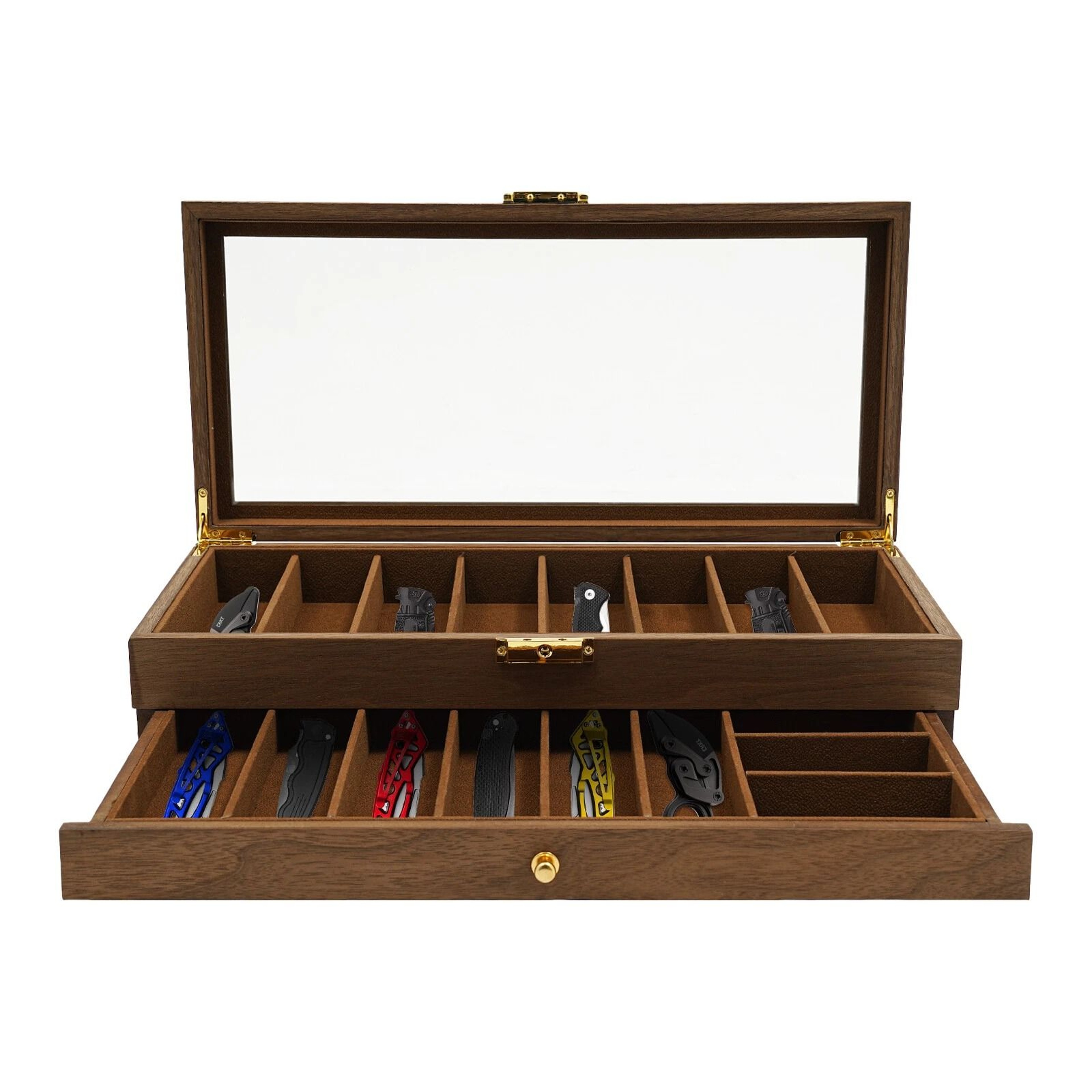 2 Tier Knife Display Case With Lock Glass Lid Knife Storage Box For Collectors 7