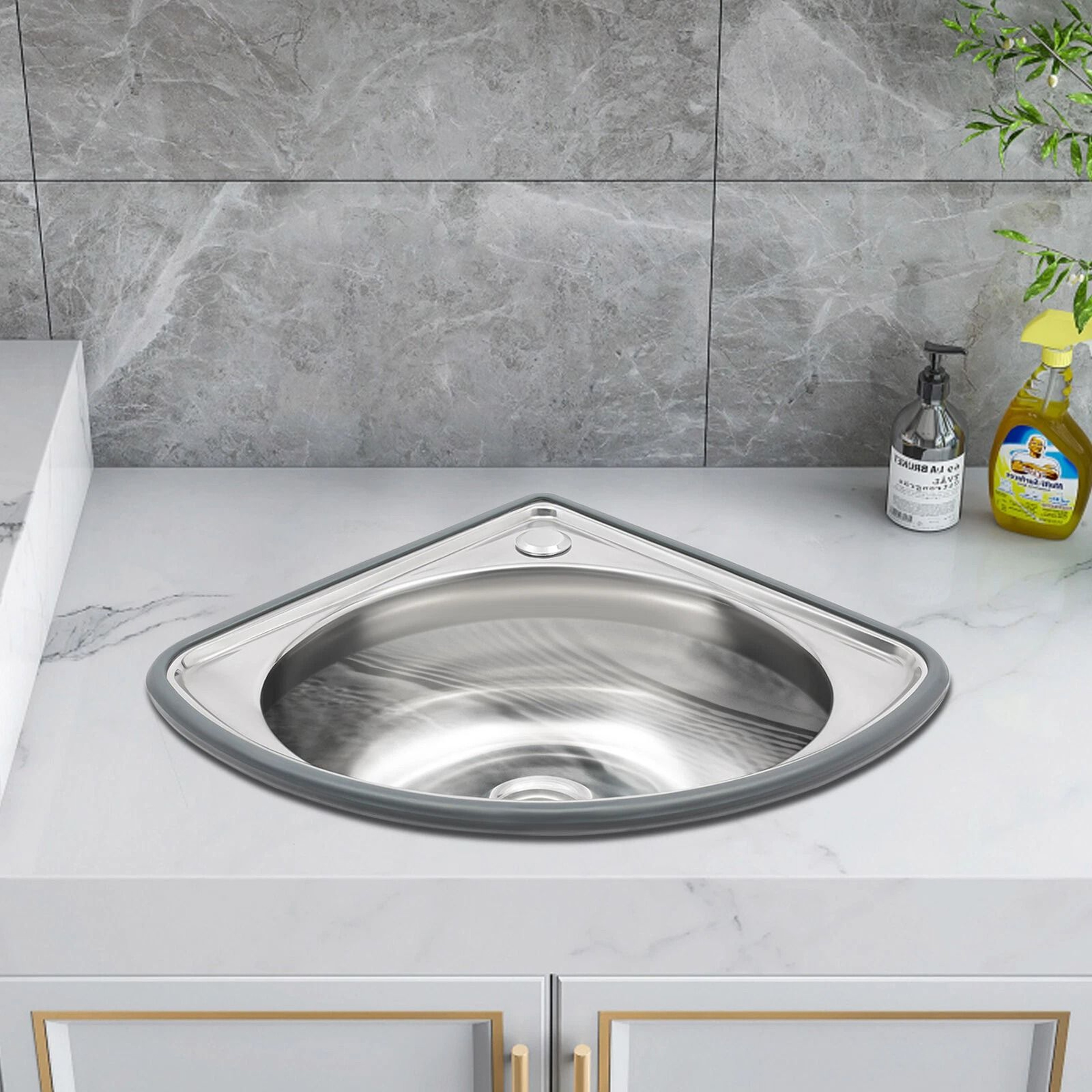 Stainless Steel Wall Mount Corner Bathroom Sink With Overflow For Small Spaces 0