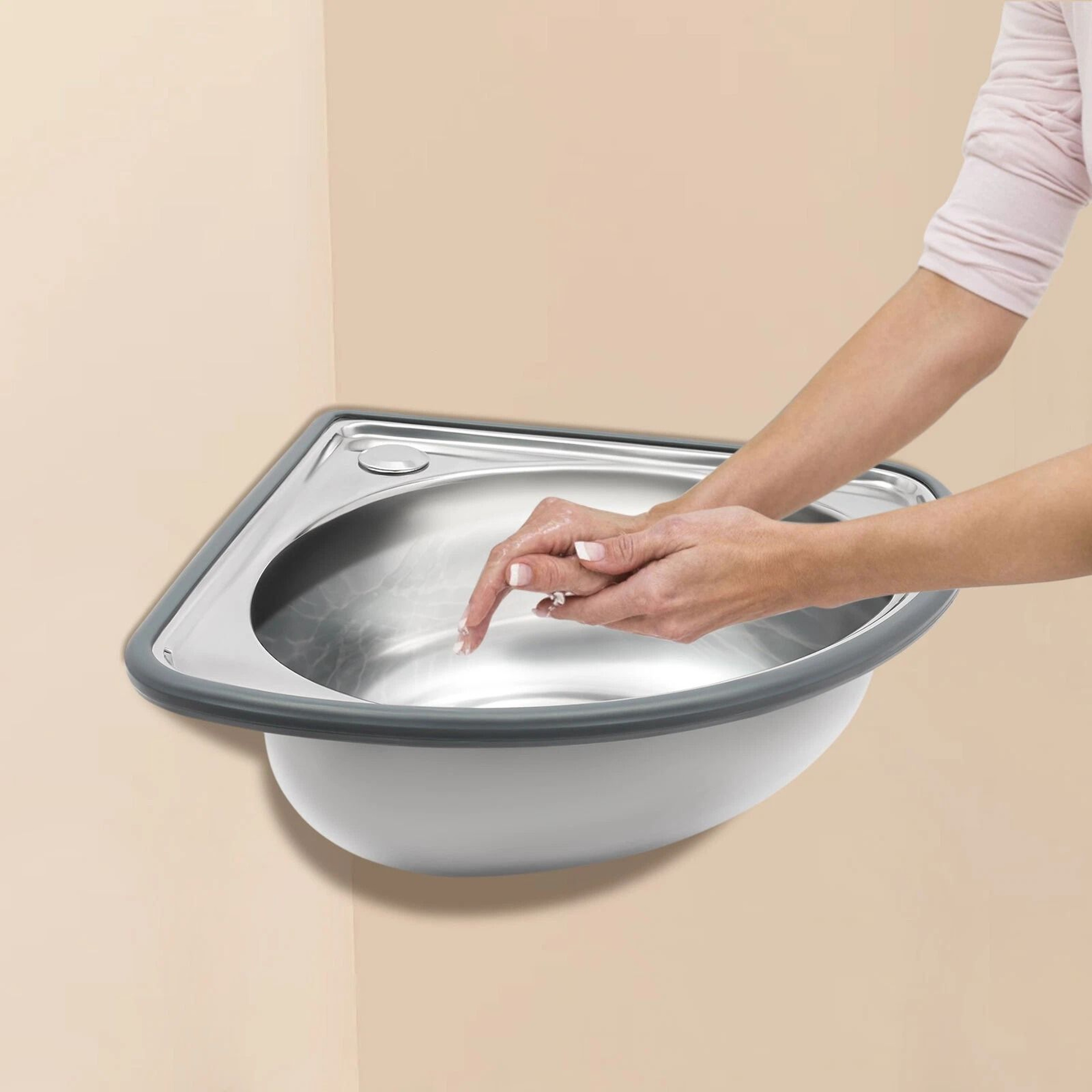 Stainless Steel Wall Mount Corner Bathroom Sink With Overflow For Small Spaces 8