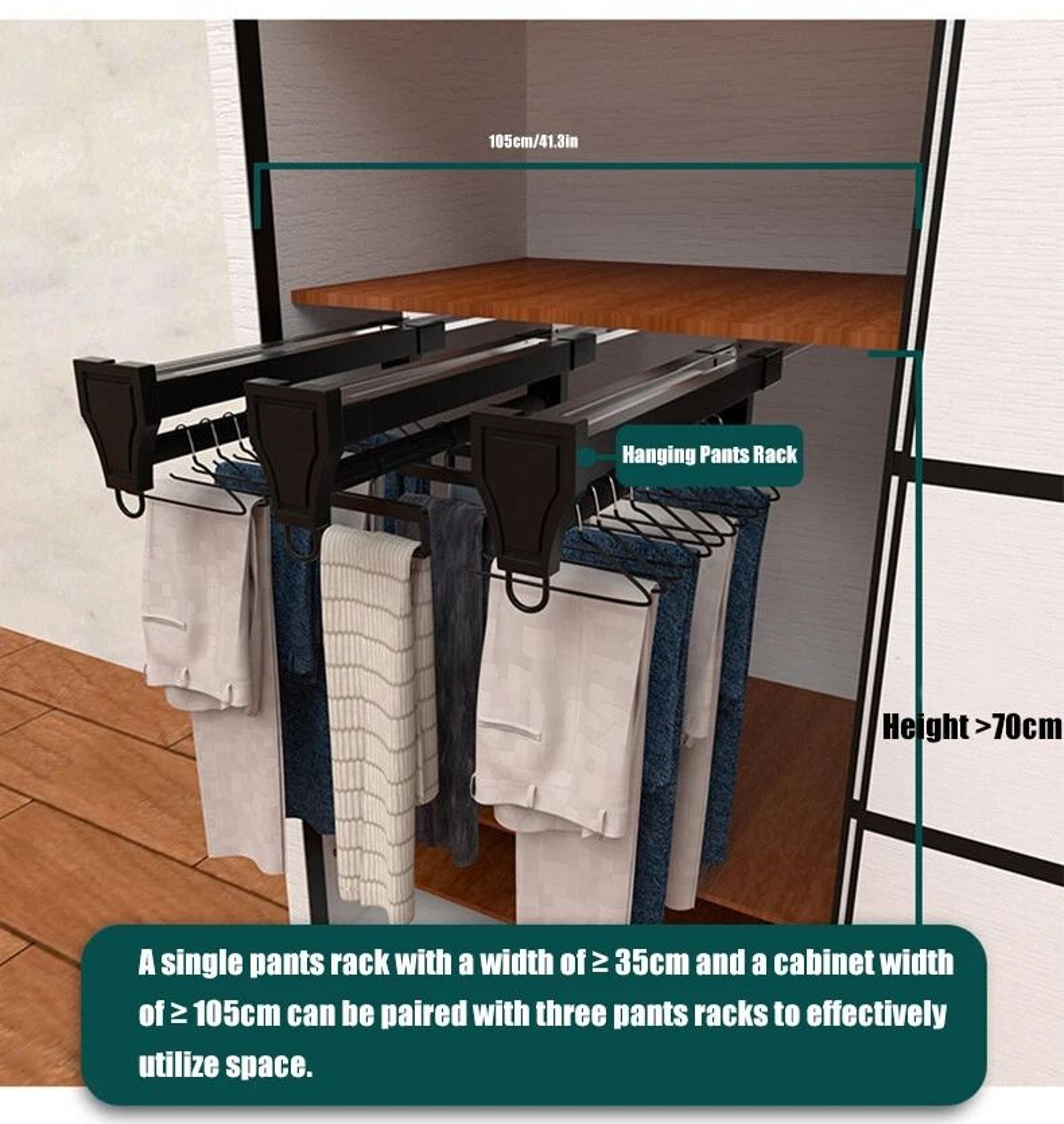 Adjustable Pull Out Closet Rod Black Wardrobe Clothes Hanger Rail 16