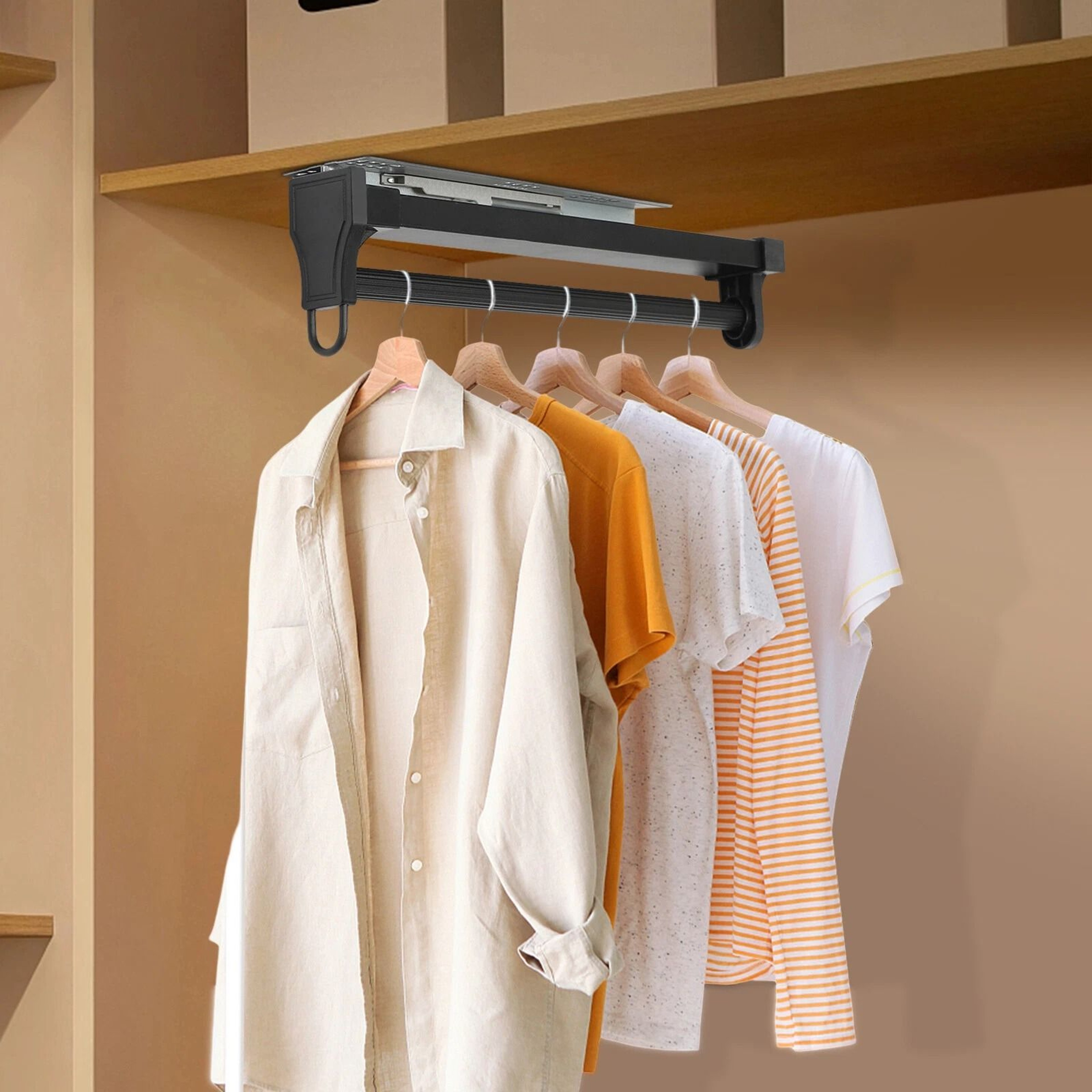 Adjustable Pull Out Closet Rod Black Wardrobe Clothes Hanger Rail 0