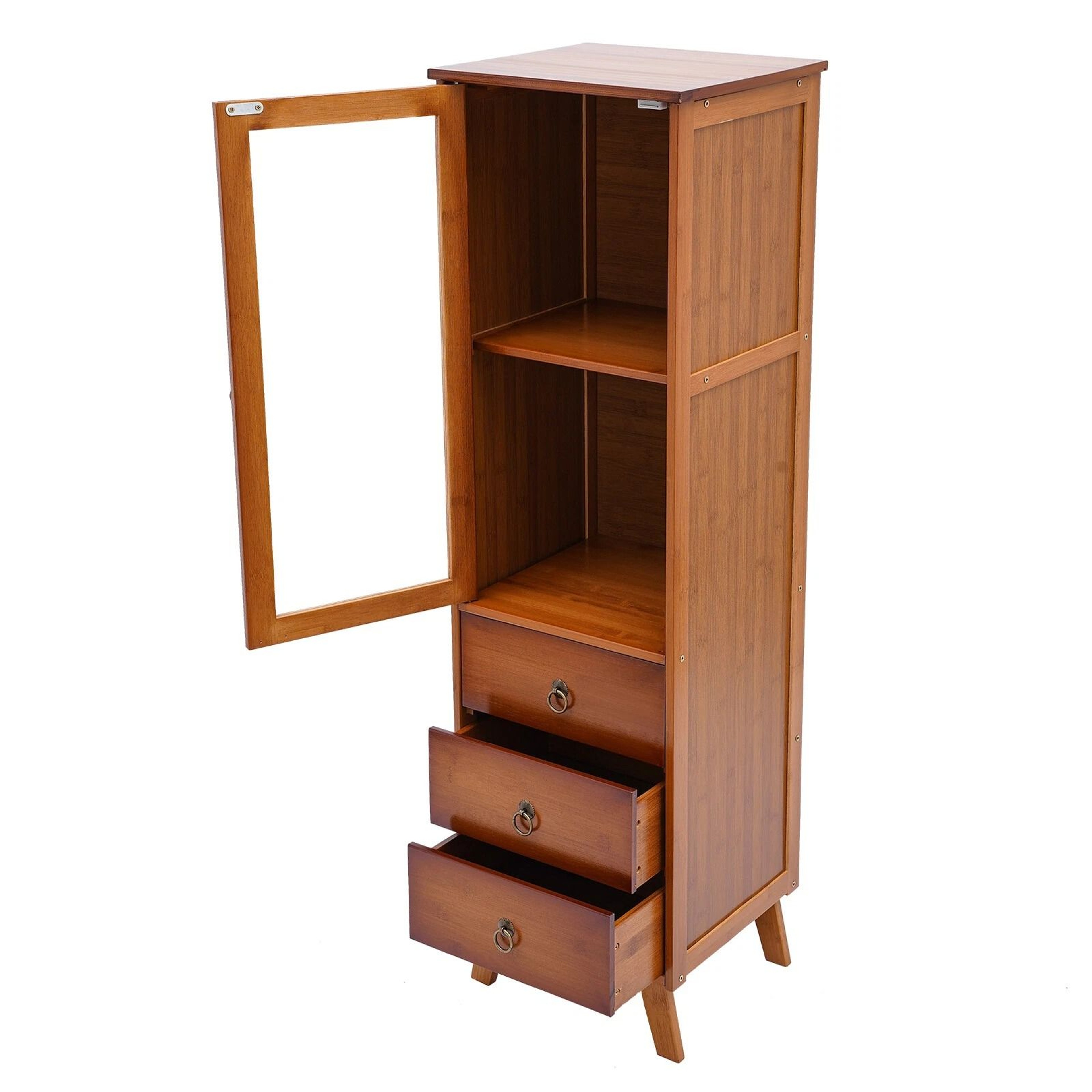 Bamboo Storage Cabinet With Drawers Freestanding Bathroom Organizer Cupboard 1