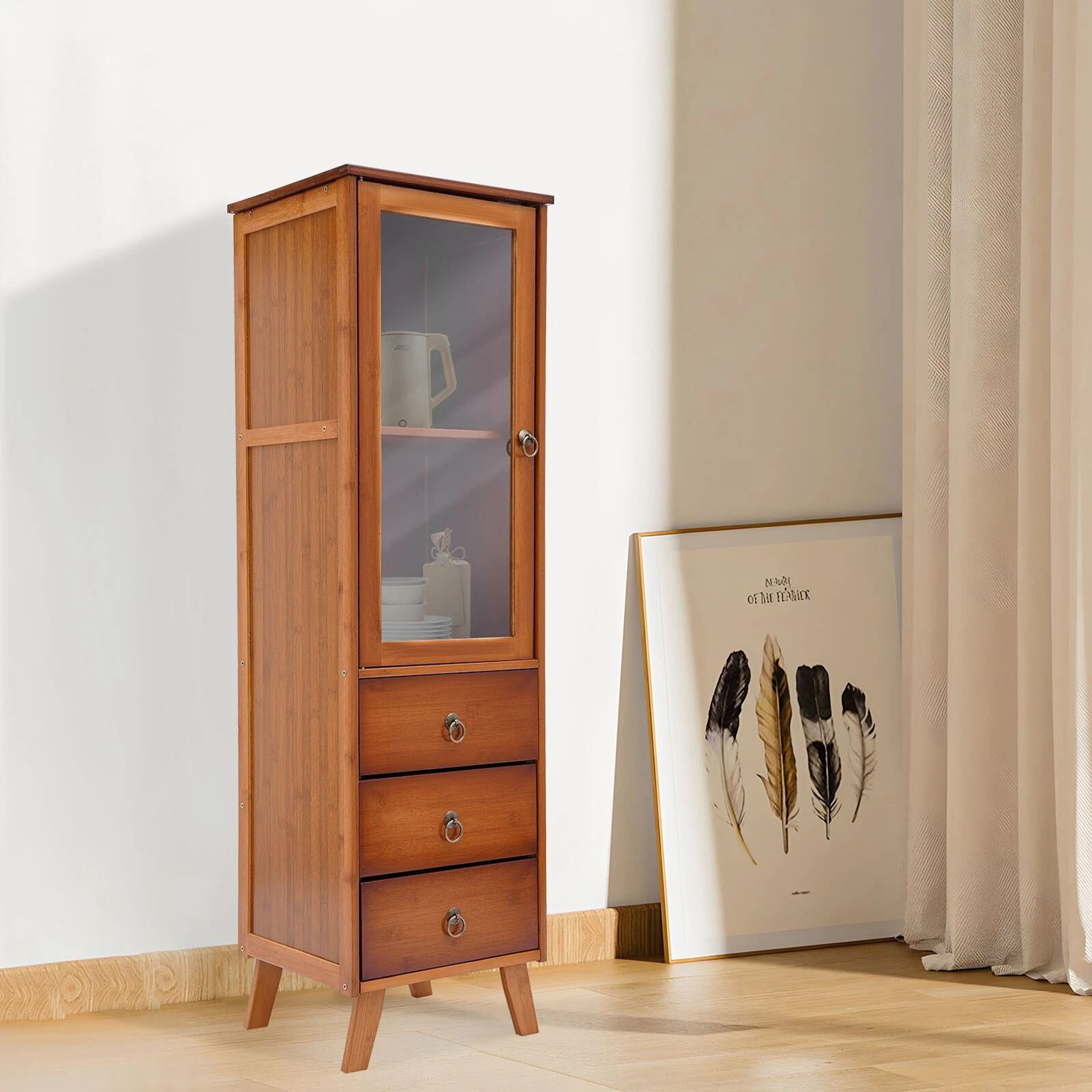 Bamboo Storage Cabinet With Drawers Freestanding Bathroom Organizer Cupboard 0