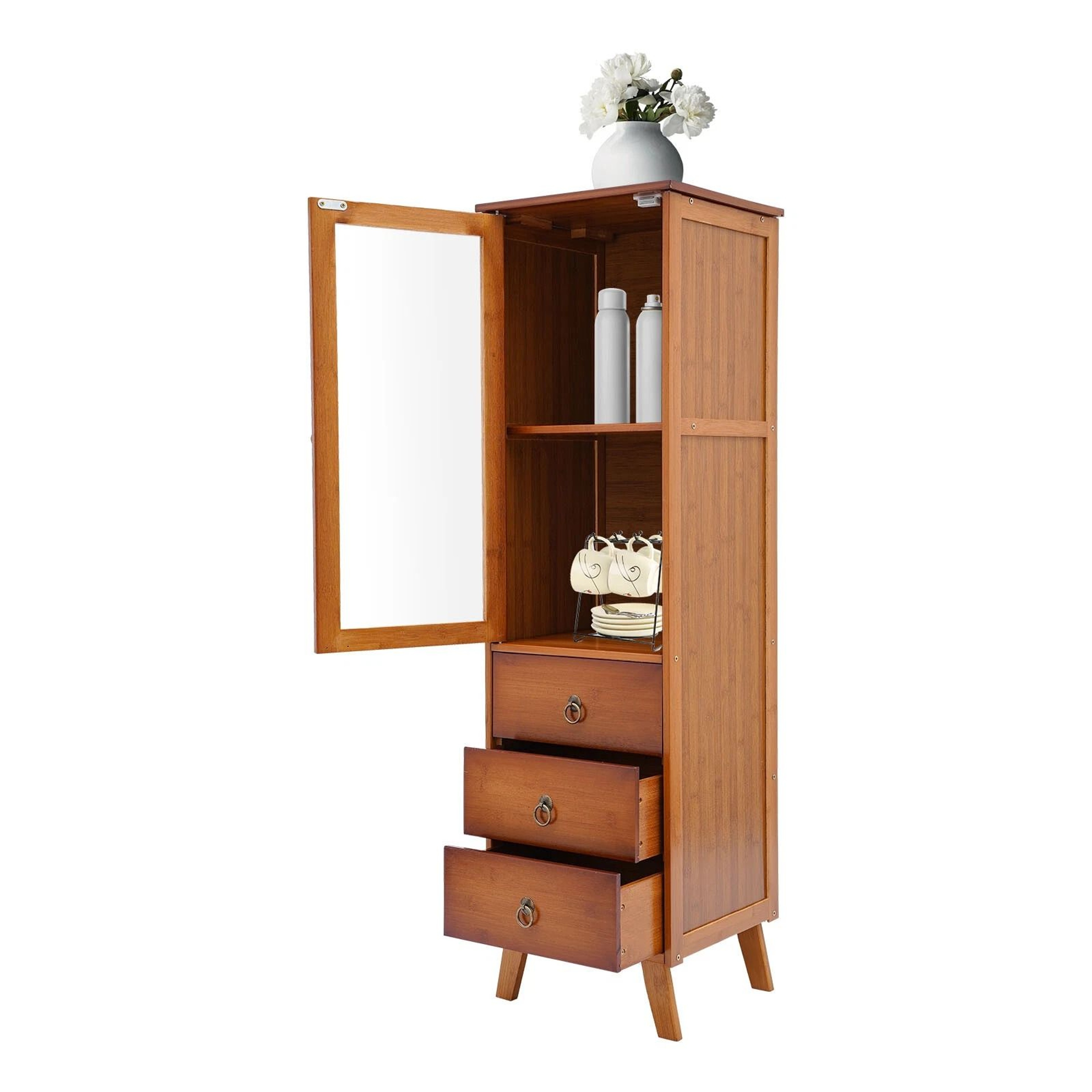 Bamboo Storage Cabinet With Drawers Freestanding Bathroom Organizer Cupboard 8