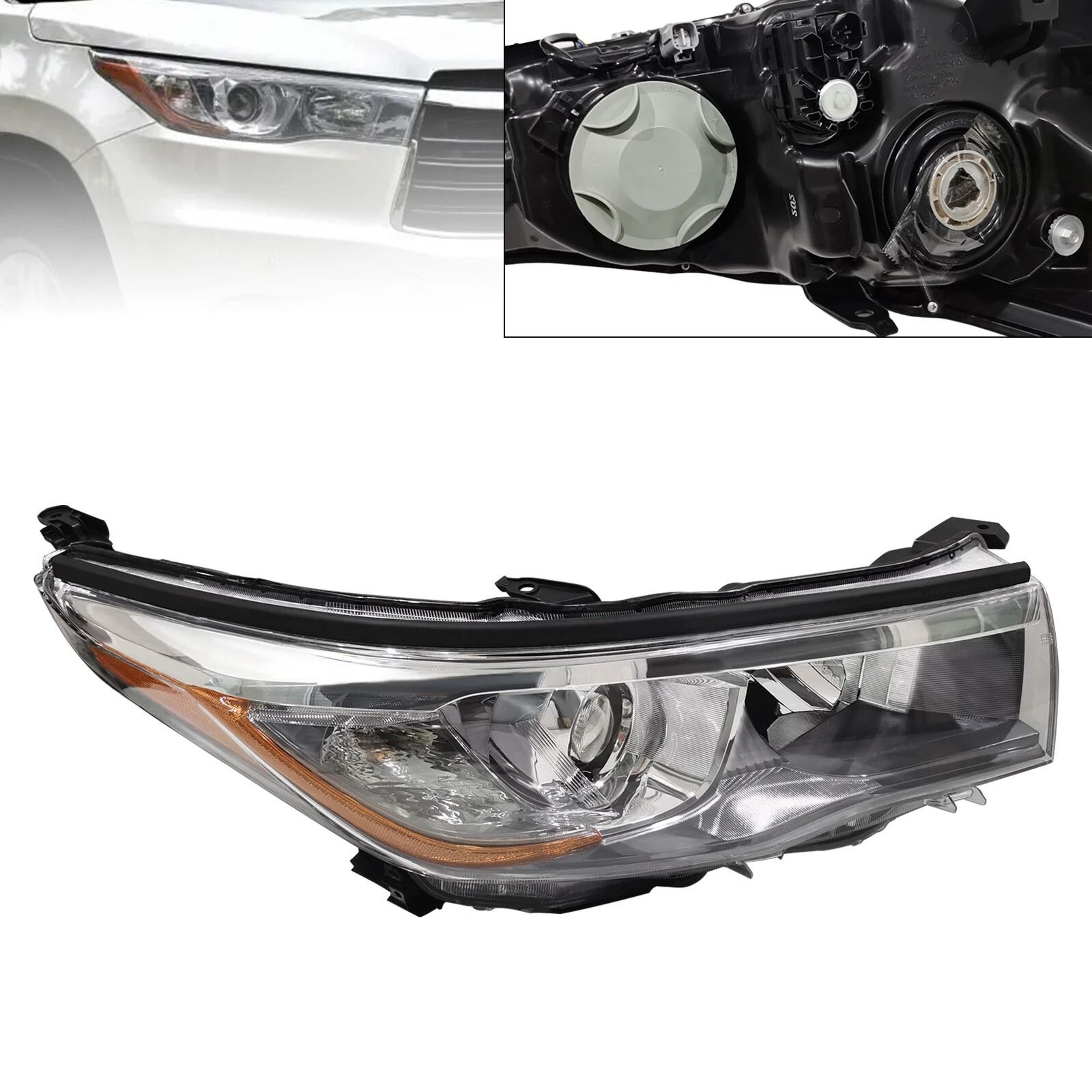 Premium Toyota Highlander Right Passenger Side Headlight Assembly Direct Halogen Replacement 7
