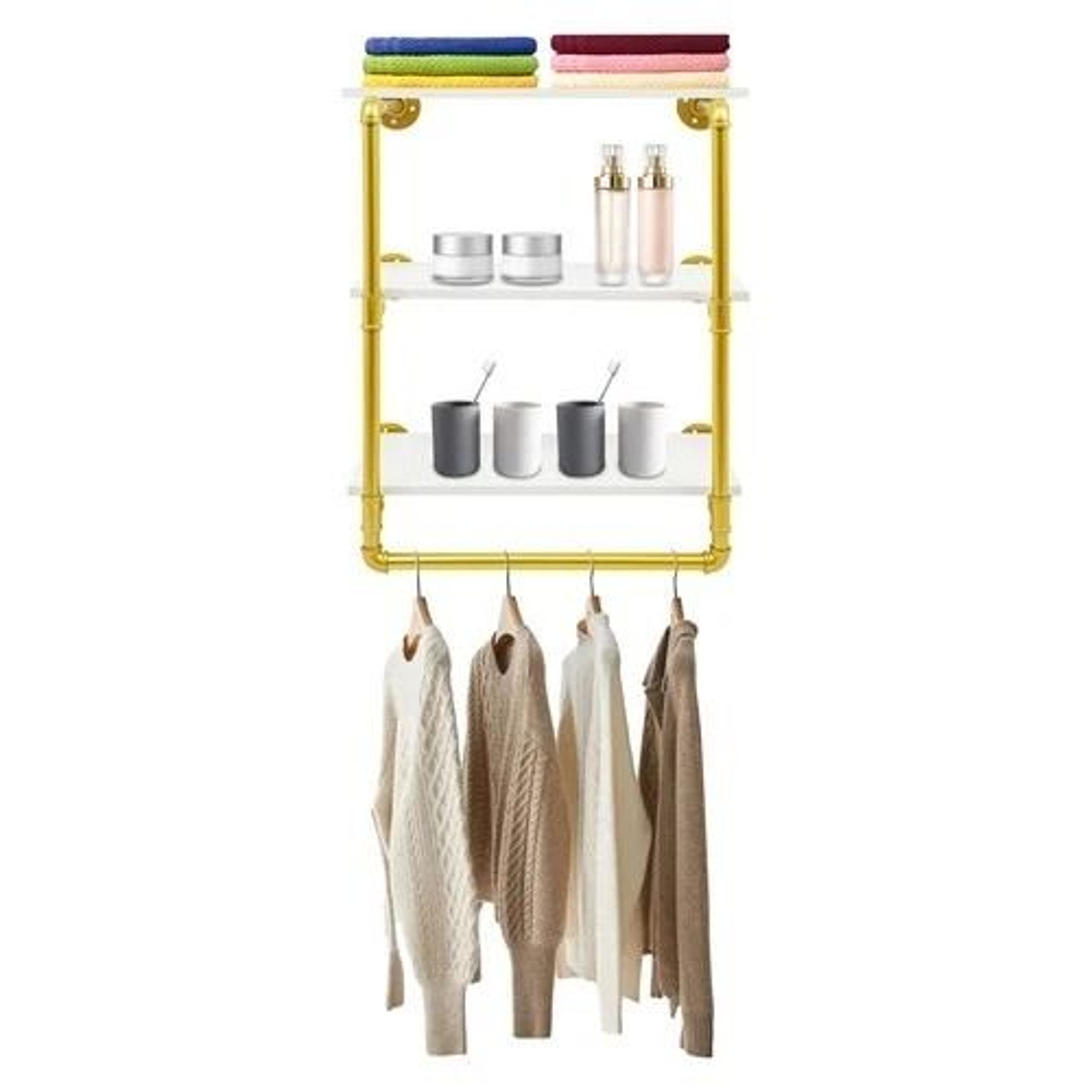 Industrial Pipe Clothing Rack Wall Mounted Clothes Rack With Shelves 15