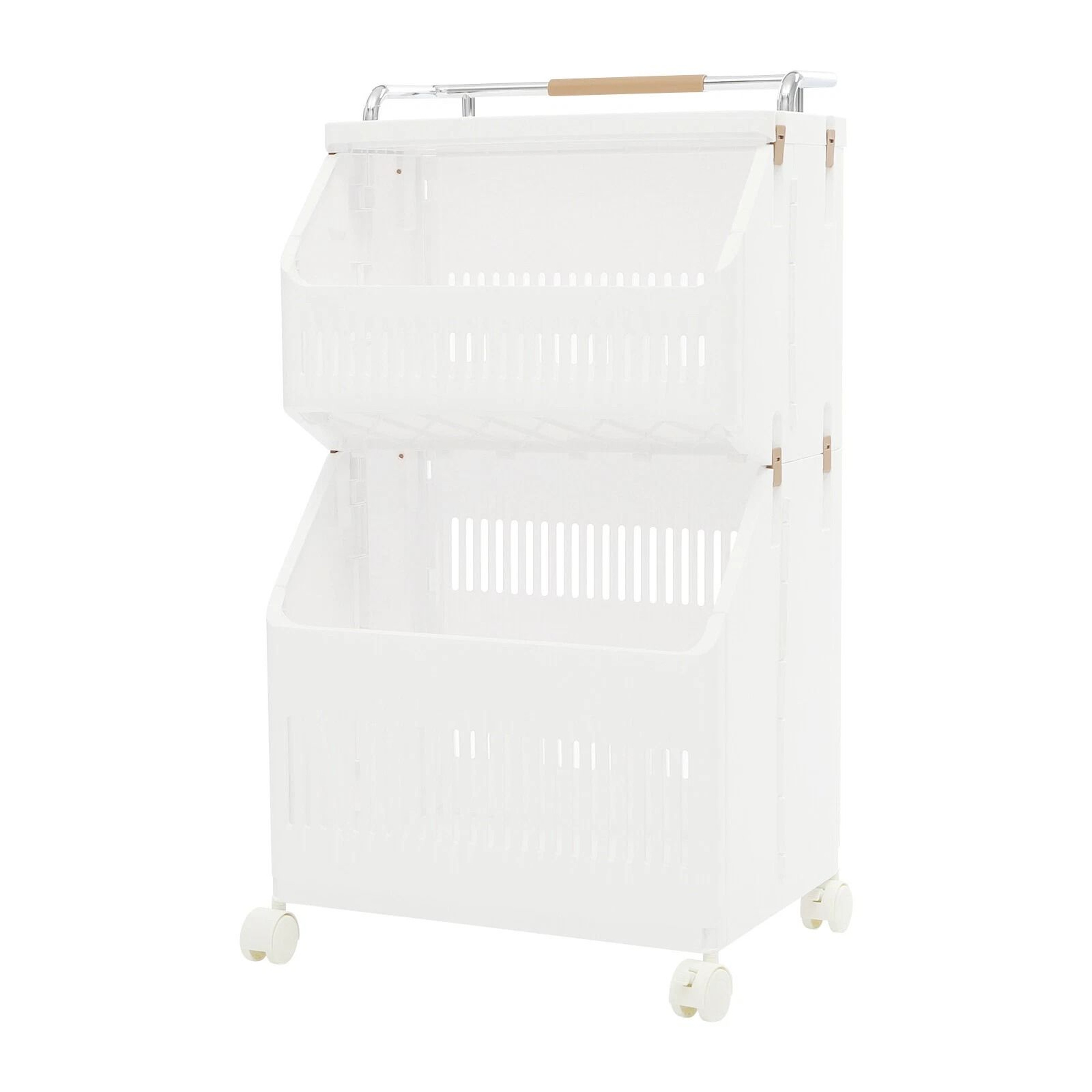 Premium 2 Tier Rolling Laundry Basket  Collapsible Laundry Hamper Space Saving Clothes Storage Cart 5
