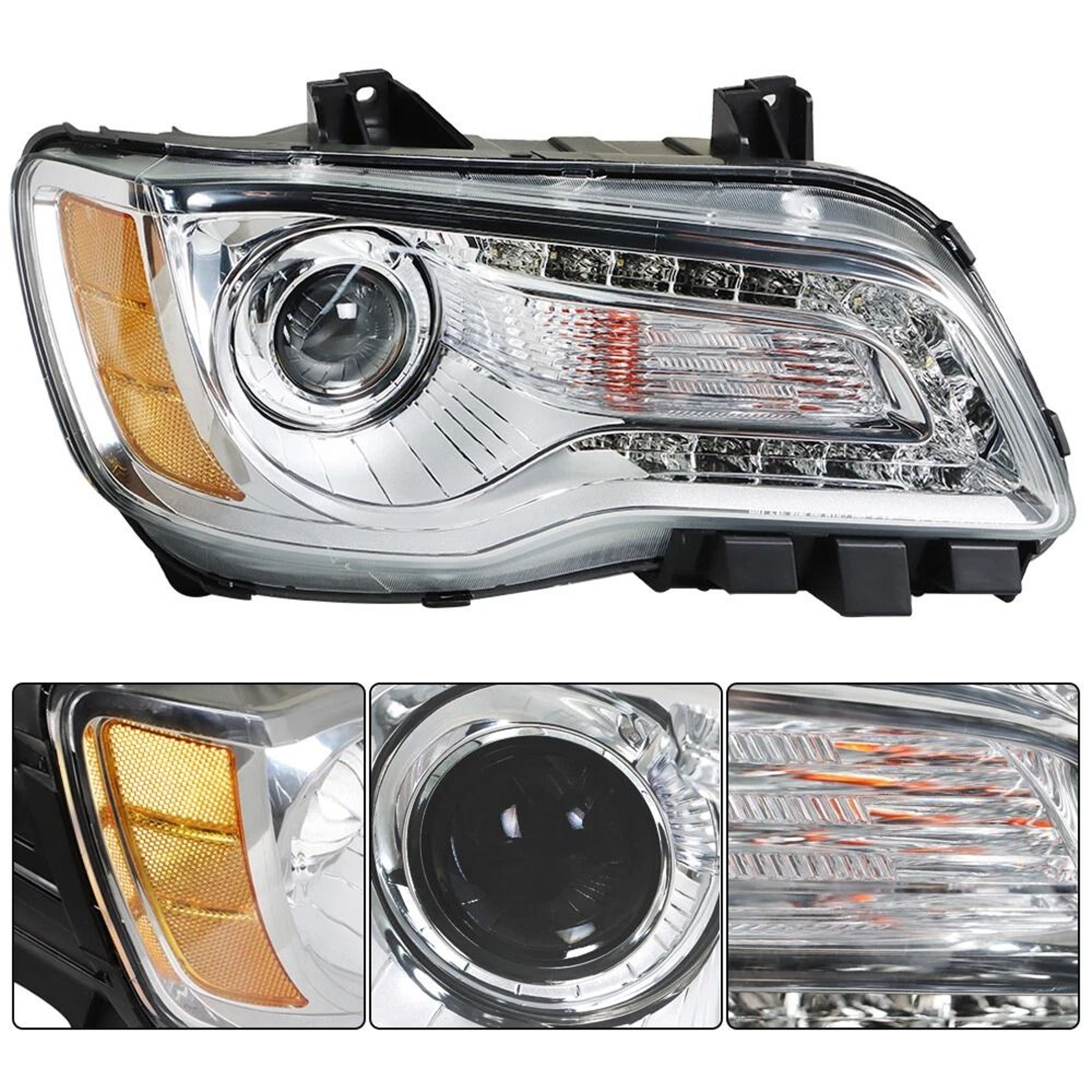 Premium Front Headlight Assembly Pair For Chrysler Direct Replacement Halogen Headlamps 2