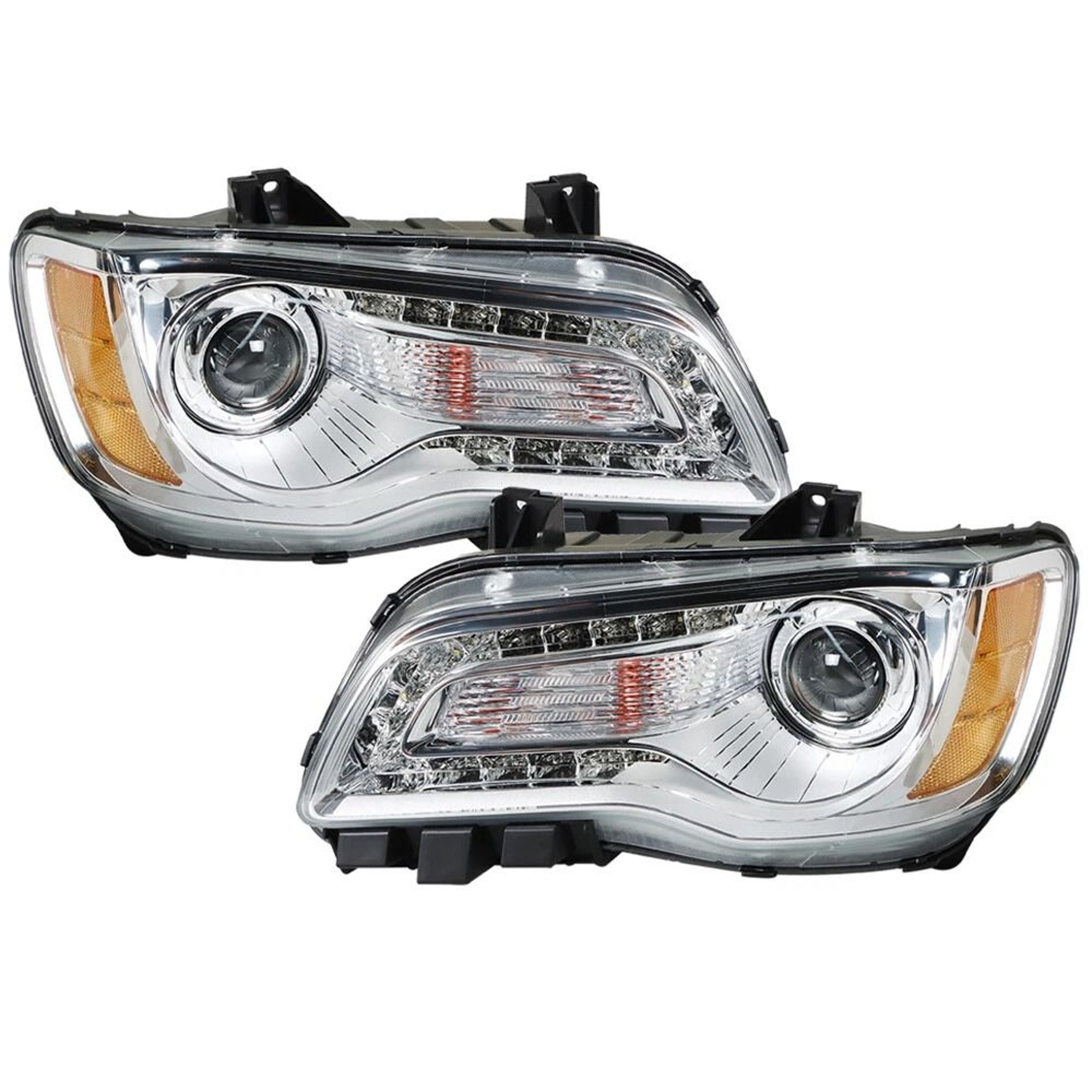 Premium Front Headlight Assembly Pair For Chrysler Direct Replacement Halogen Headlamps 7