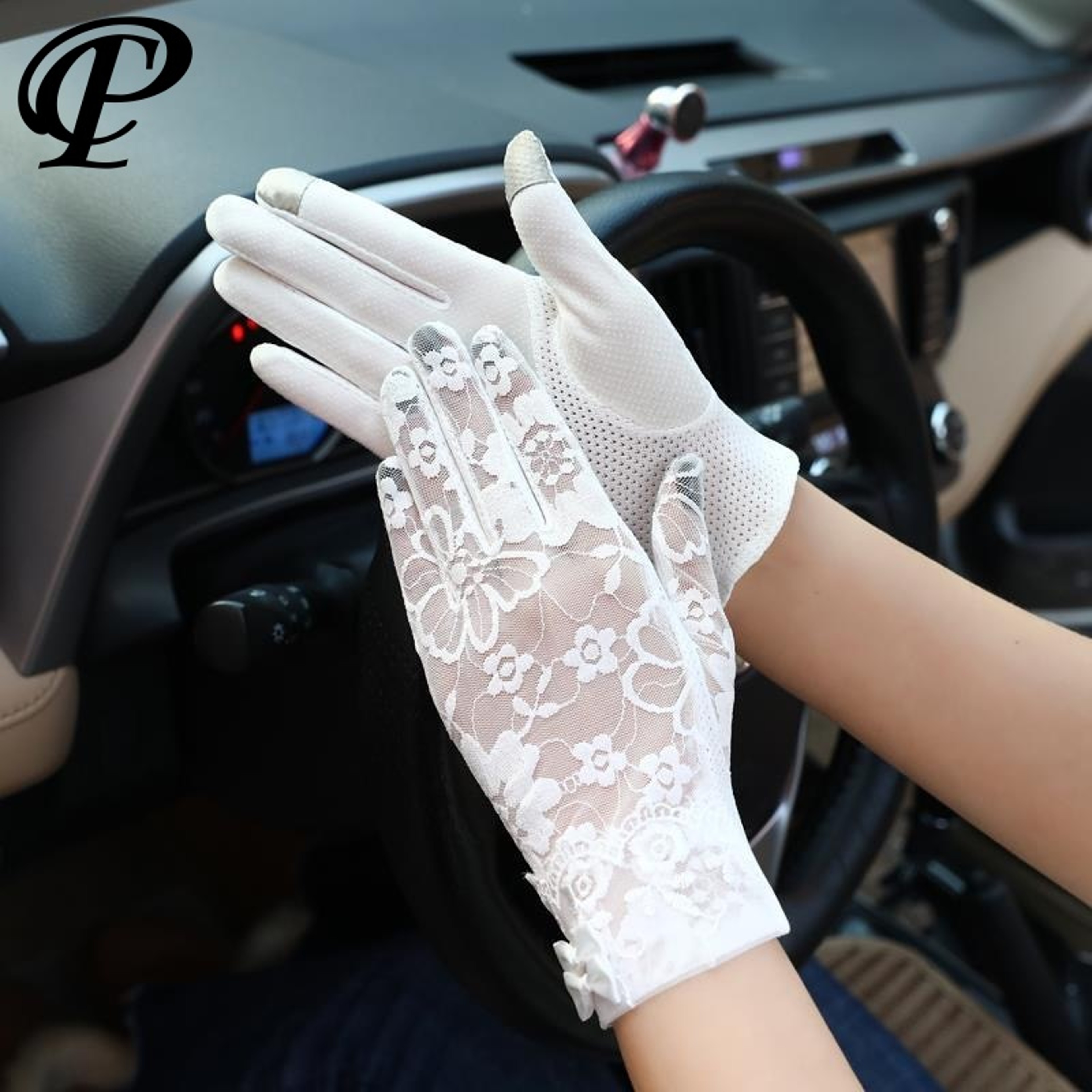 Elegant Lady Thin Gloves for Bridal Wedding, Breathable Driving & Touchscreen Short Gloves with Lace Bow for Bride – view 1