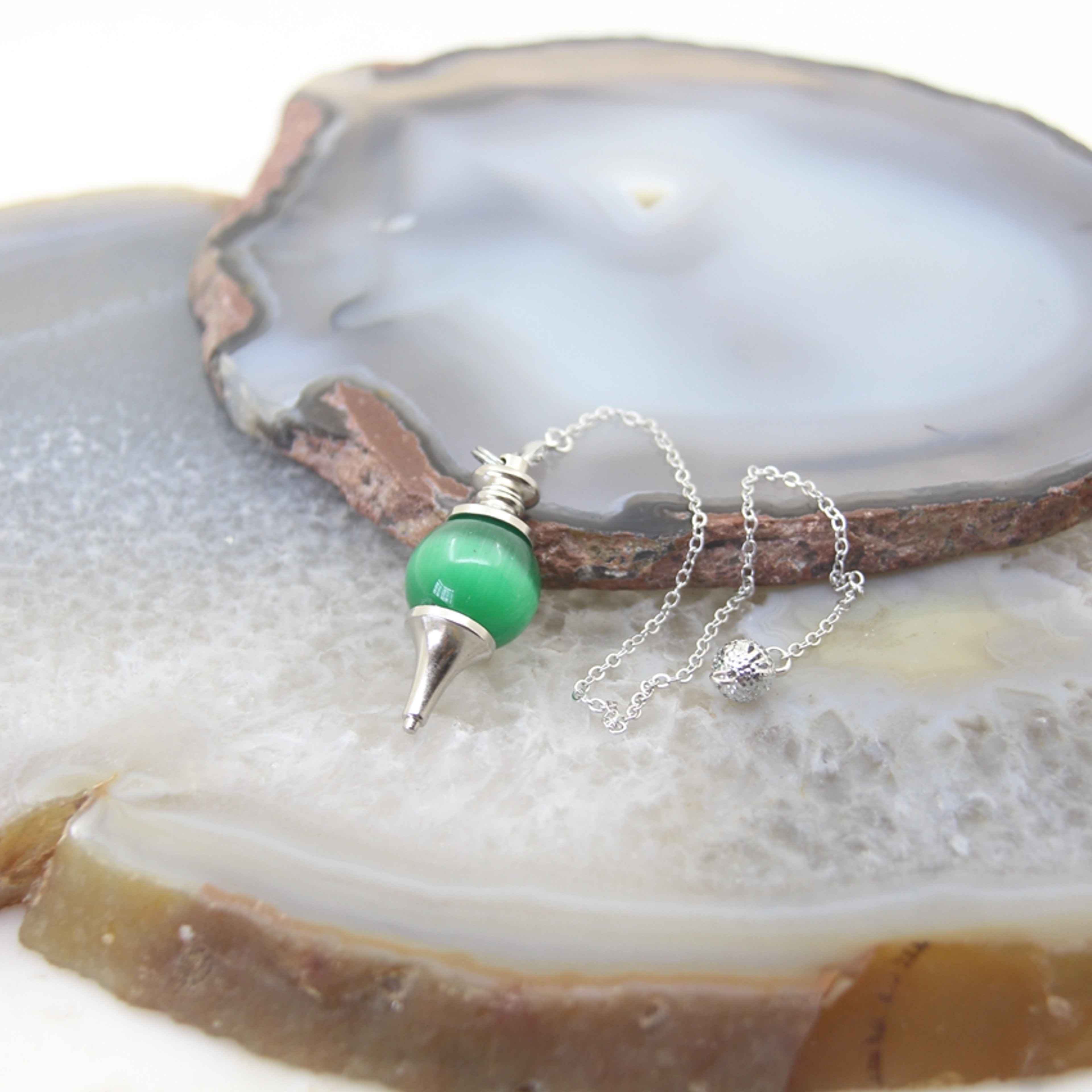 Natural Rose Quartz Labradorite Pendulum for Dowsing Divination, Crystal Cone Pendant with Round Beads Stone Chain – view 15