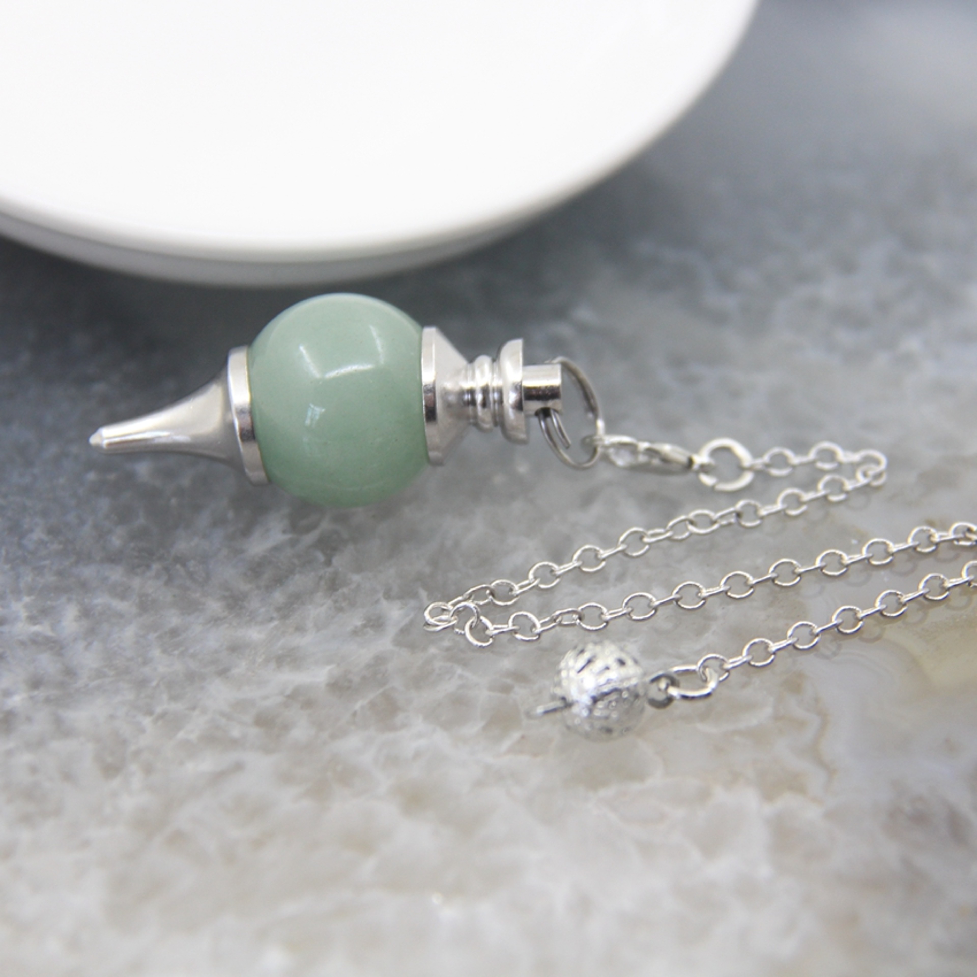 Natural Rose Quartz Labradorite Pendulum for Dowsing Divination, Crystal Cone Pendant with Round Beads Stone Chain – view 34